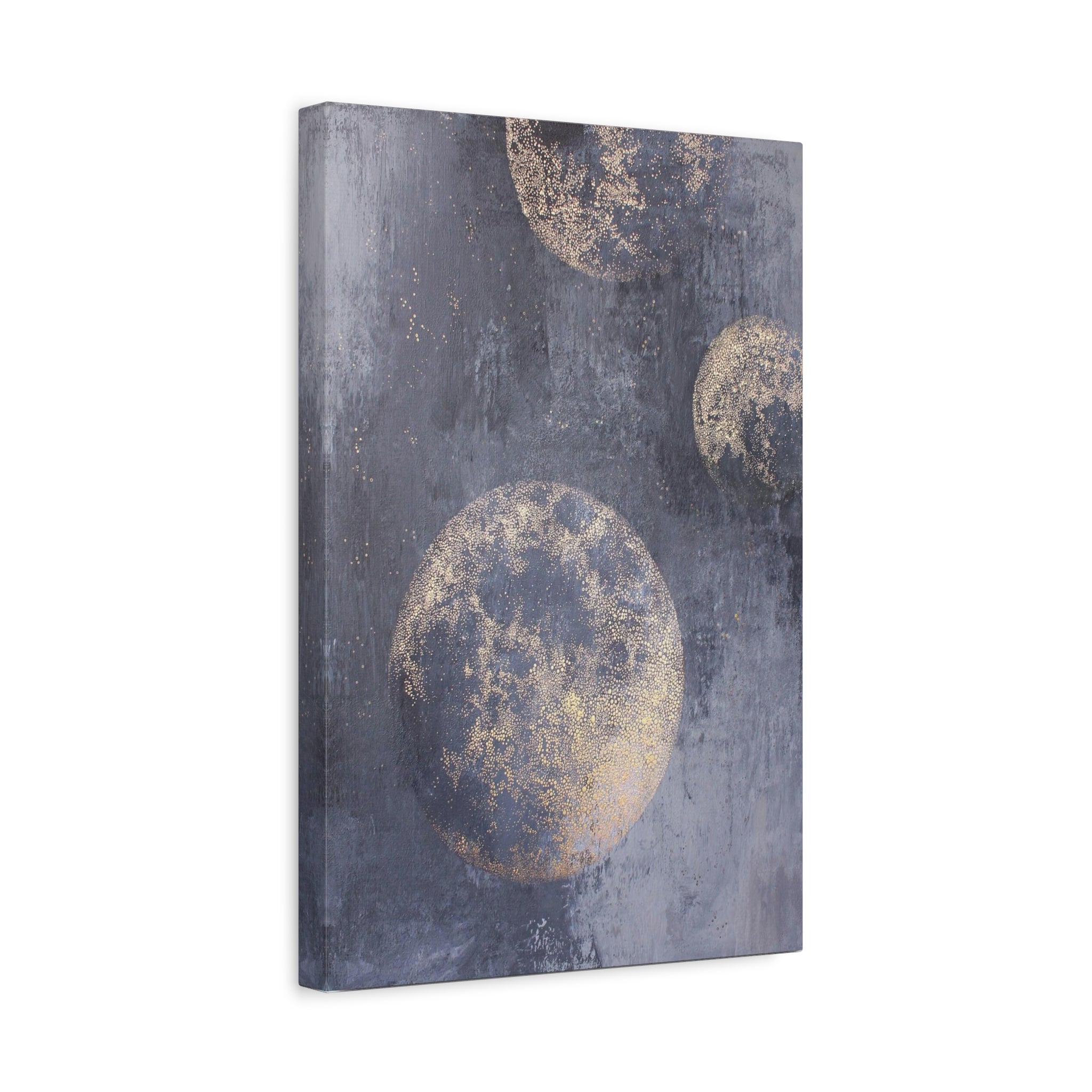 Stretched Canvas Wall Art - Abstract Gold Moon Phases on Slate Matte 