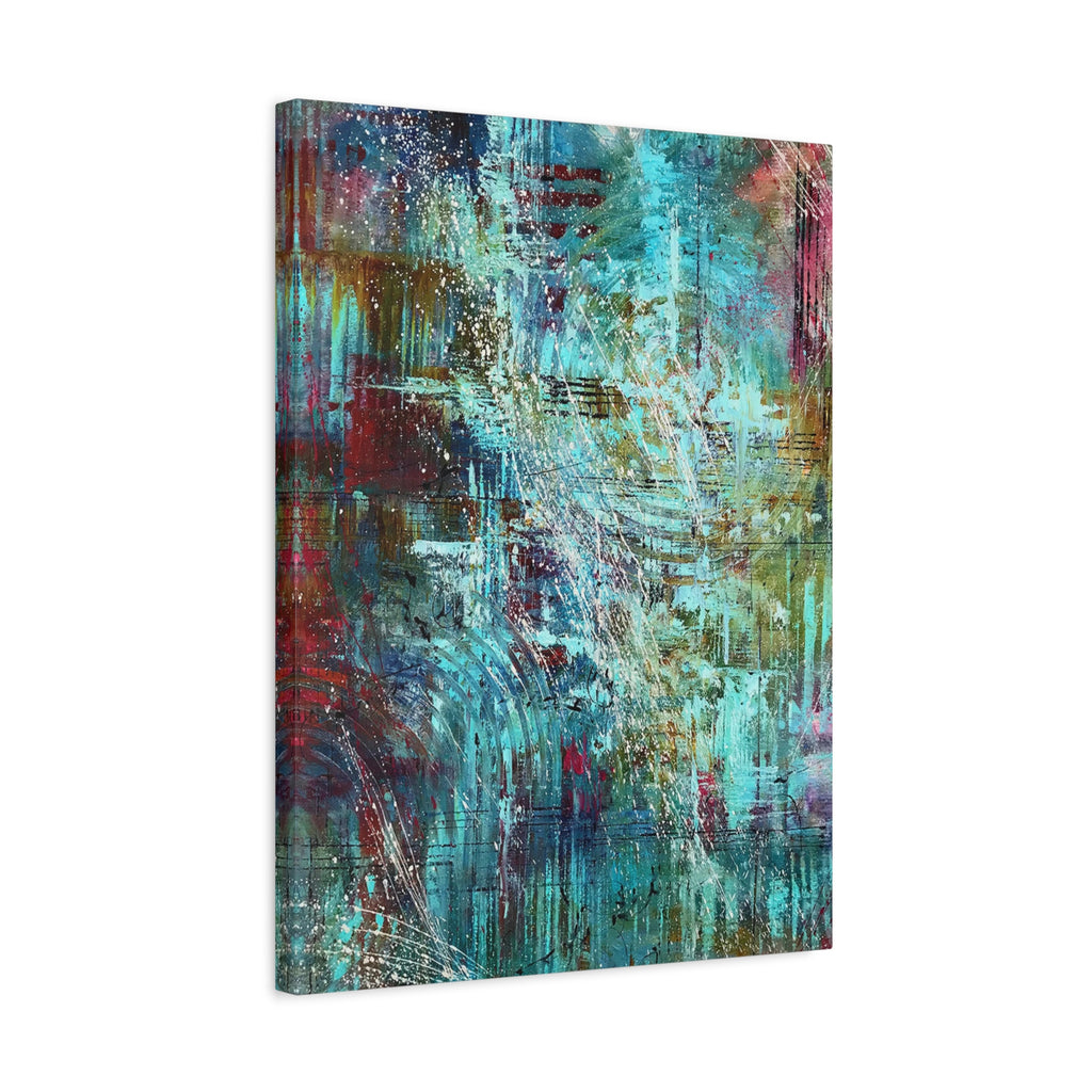 Abstract Teal & Gold Matte Canvas Art - Stretched Wall Decor