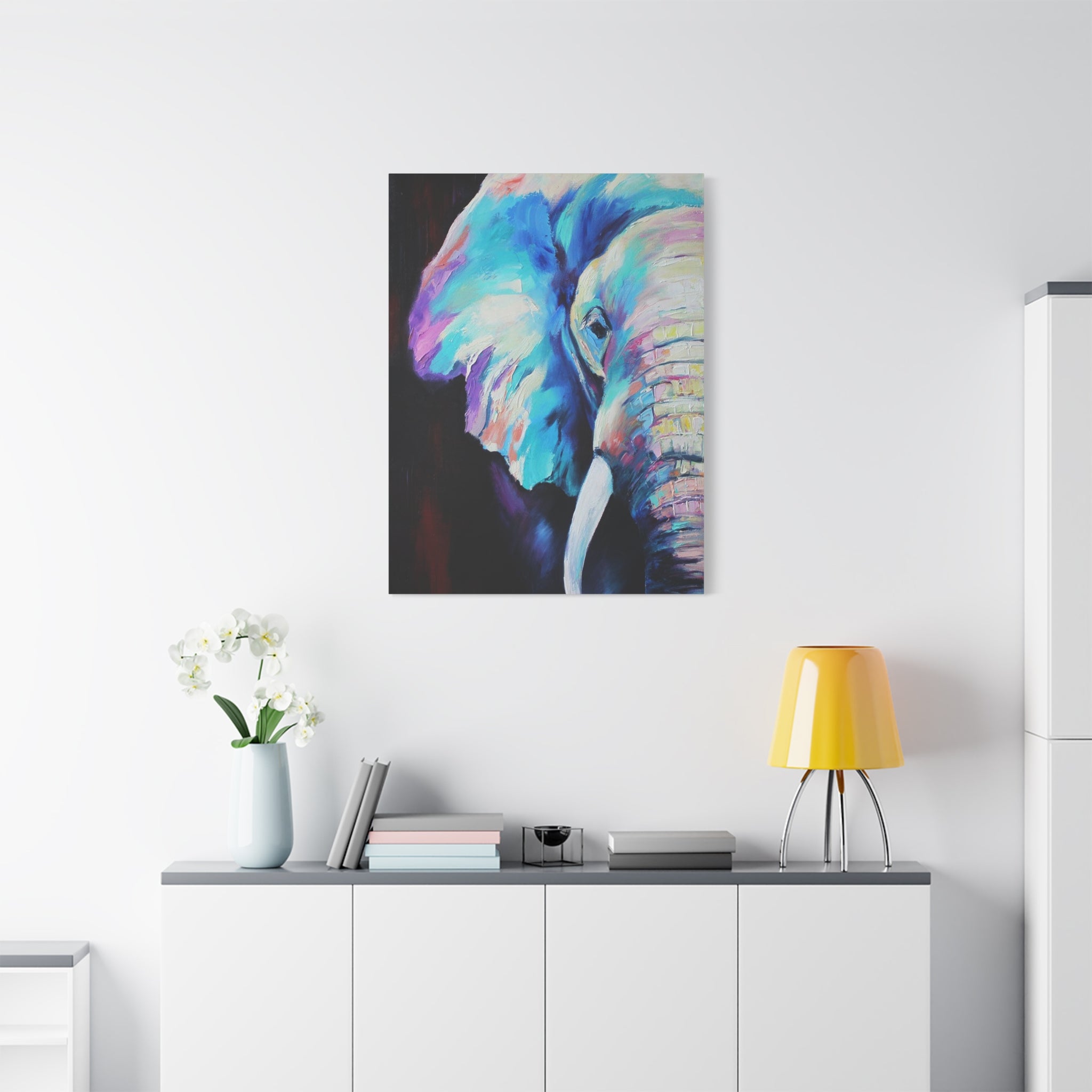 Vibrant Colorful Elephant Matte Stretched Canvas Wall Art