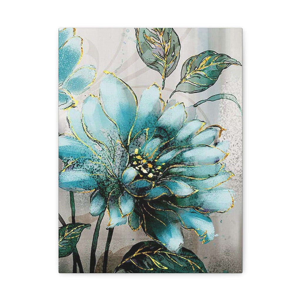 Teal Floral Canvas Art - Matte Stretched Wall Print for Stylish Home Decor - TheKaraHan