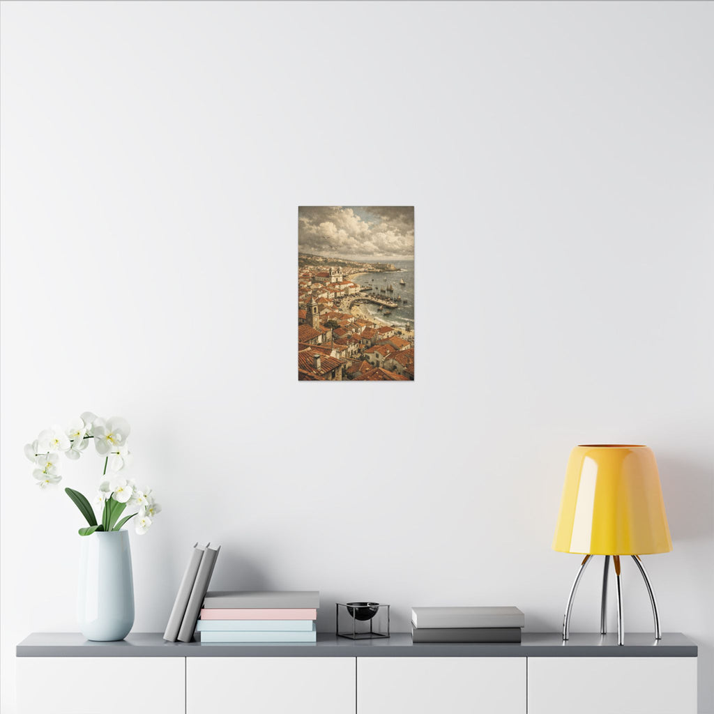 Coastal Mediterranean Canvas Print — Vintage Seaside Town Wall Art
