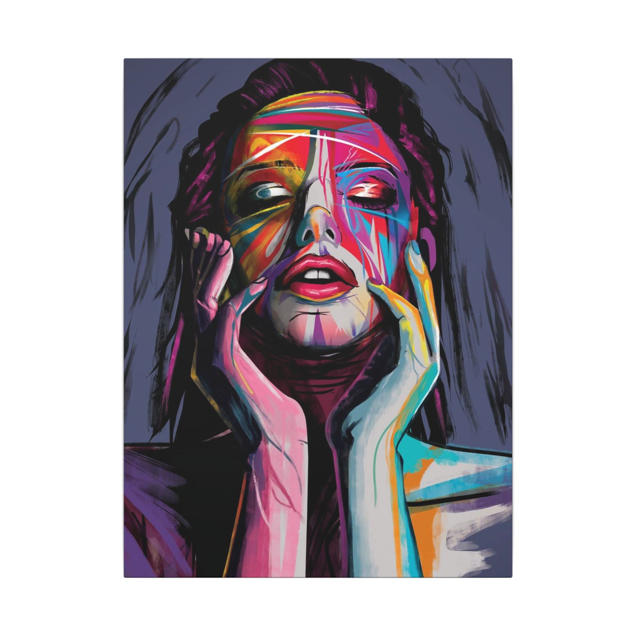 Abstract Colorful Woman Portrait Canvas — Modern Pop Art Face Wall Decor 