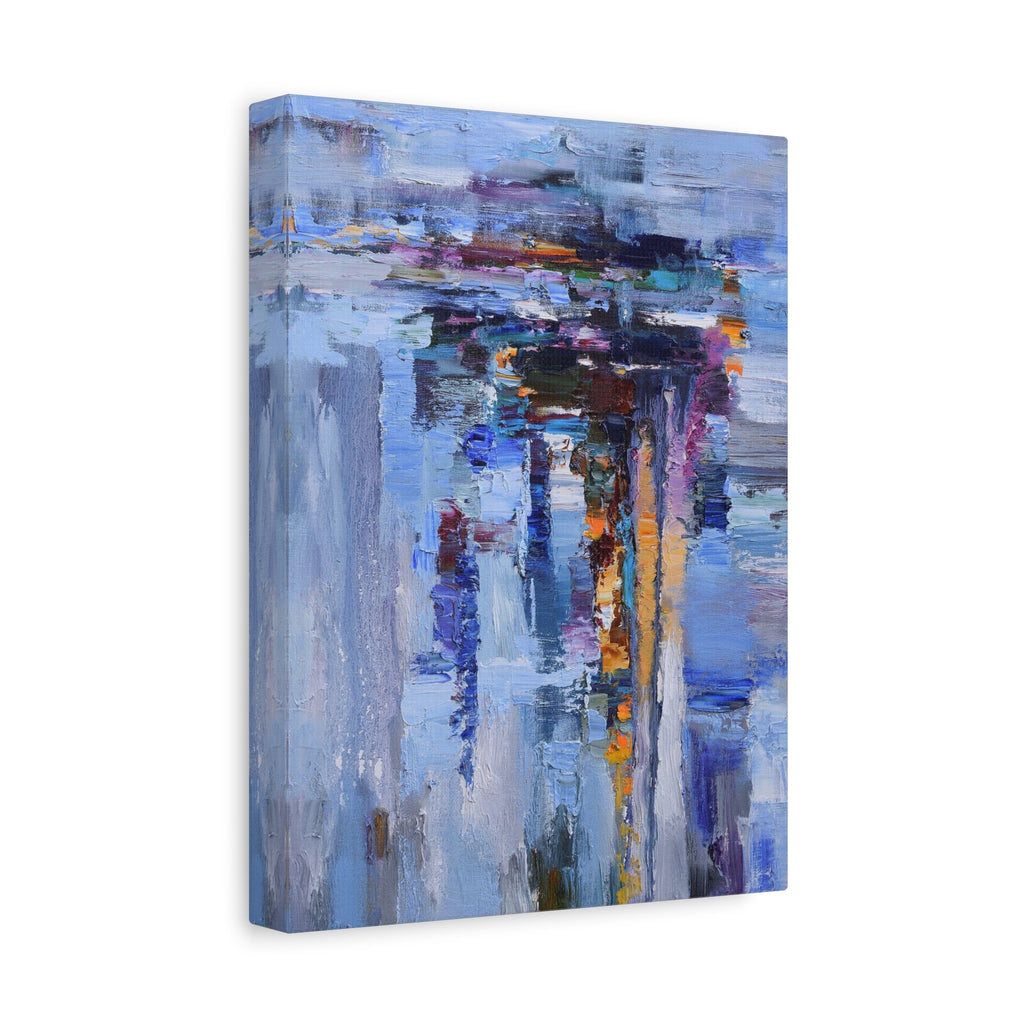 Abstract Blue Cityscape Canvas Print – Modern Stretched Matte Wall Art 