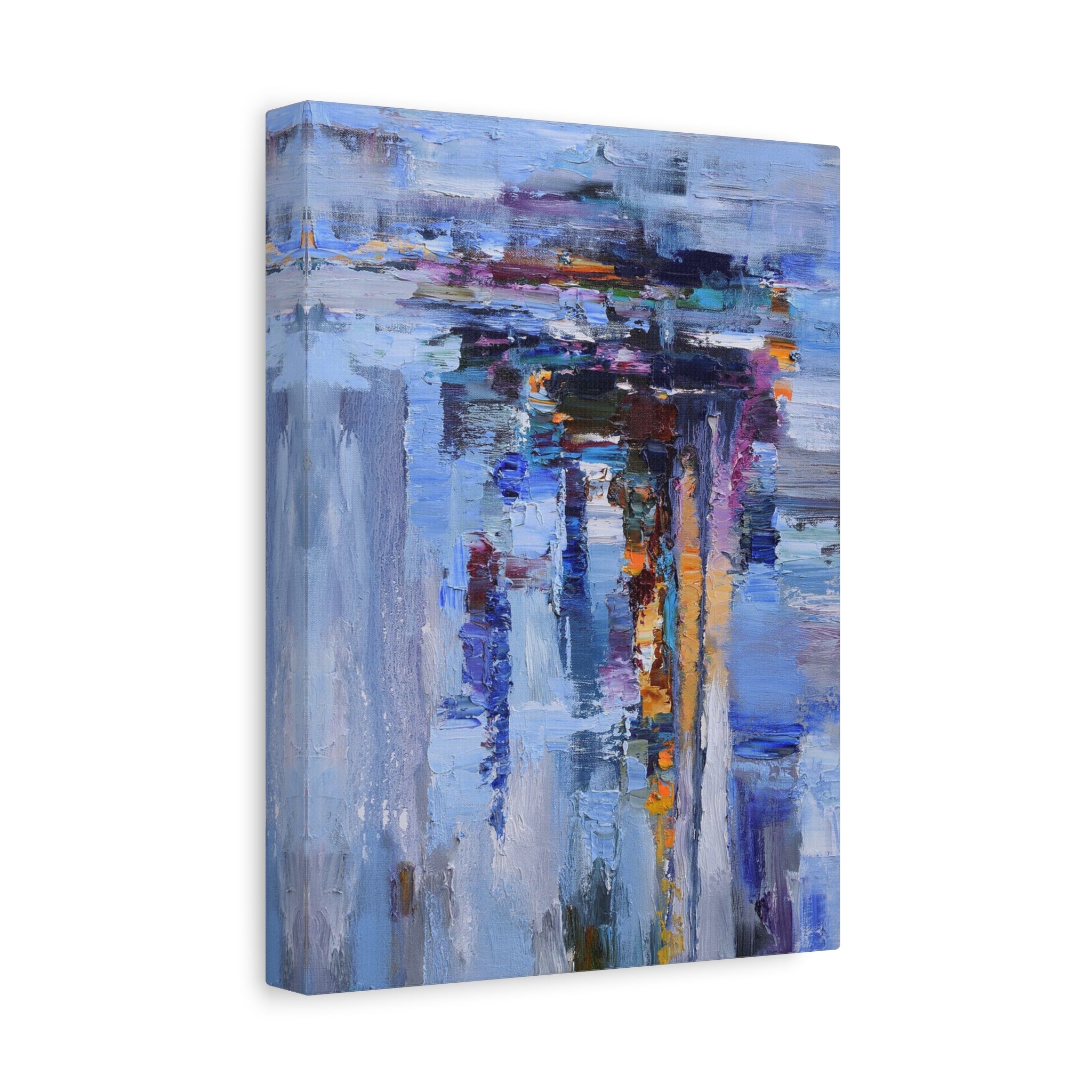 Abstract Blue Cityscape Canvas Print – Modern Stretched Matte Wall Art 