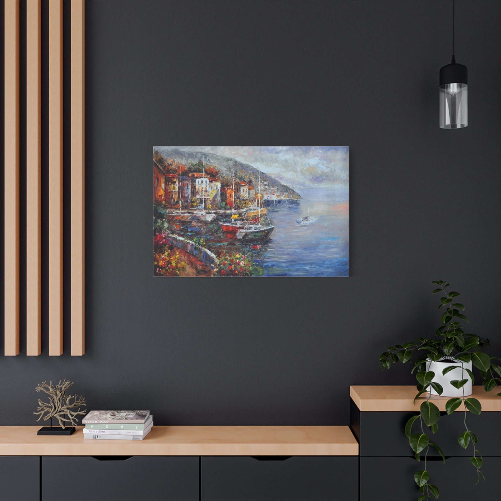 Mediterranean Harbor Matte Canvas - Stretched Seascape Wall Art 