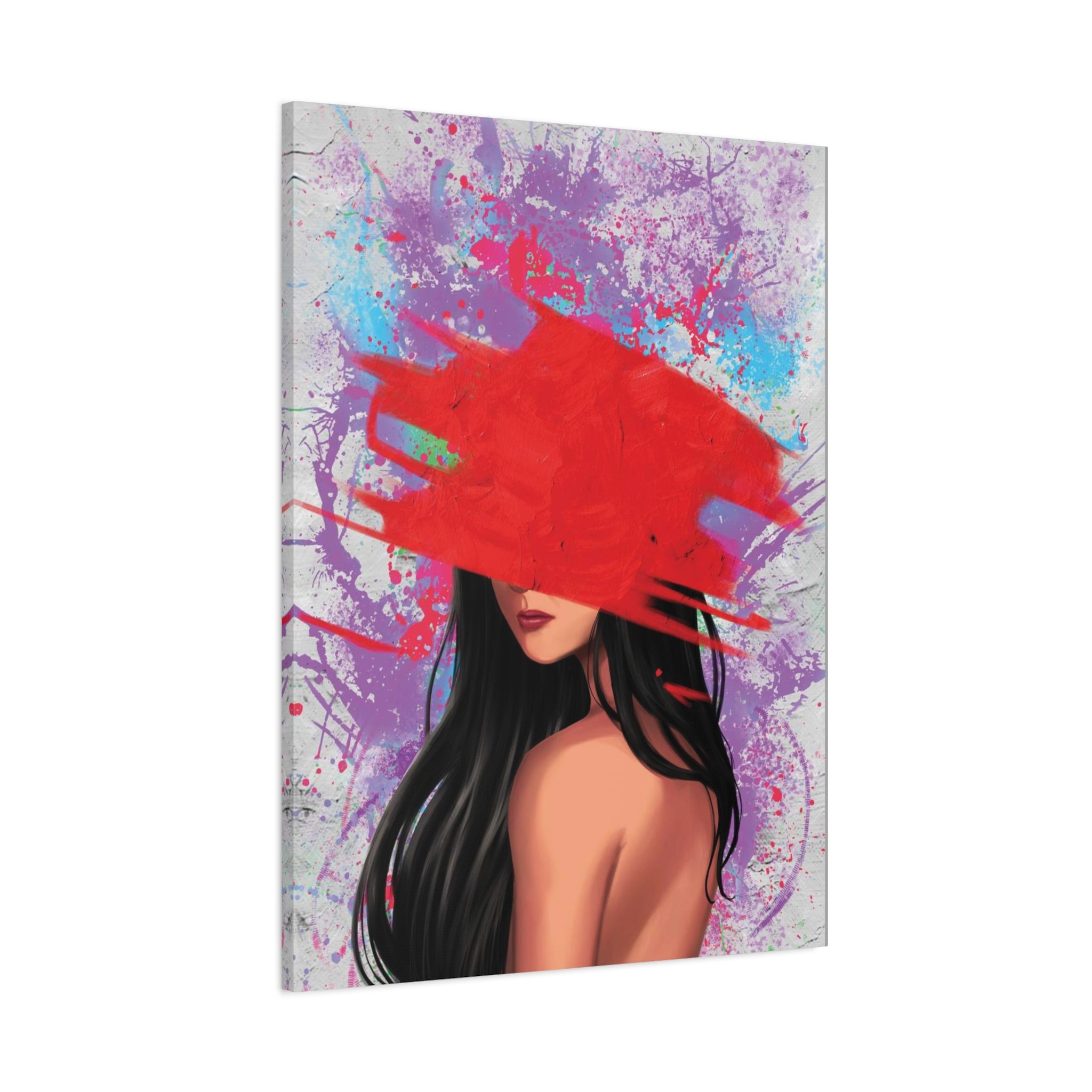 Abstract Red Brushstroke Woman — Matte Stretched Canvas Wall Art 