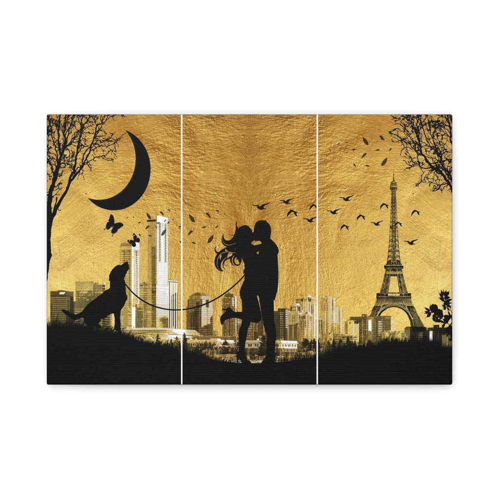 Romantic Paris Wall Art - Couple Triptych Canvas with Eiffel Tower Decor