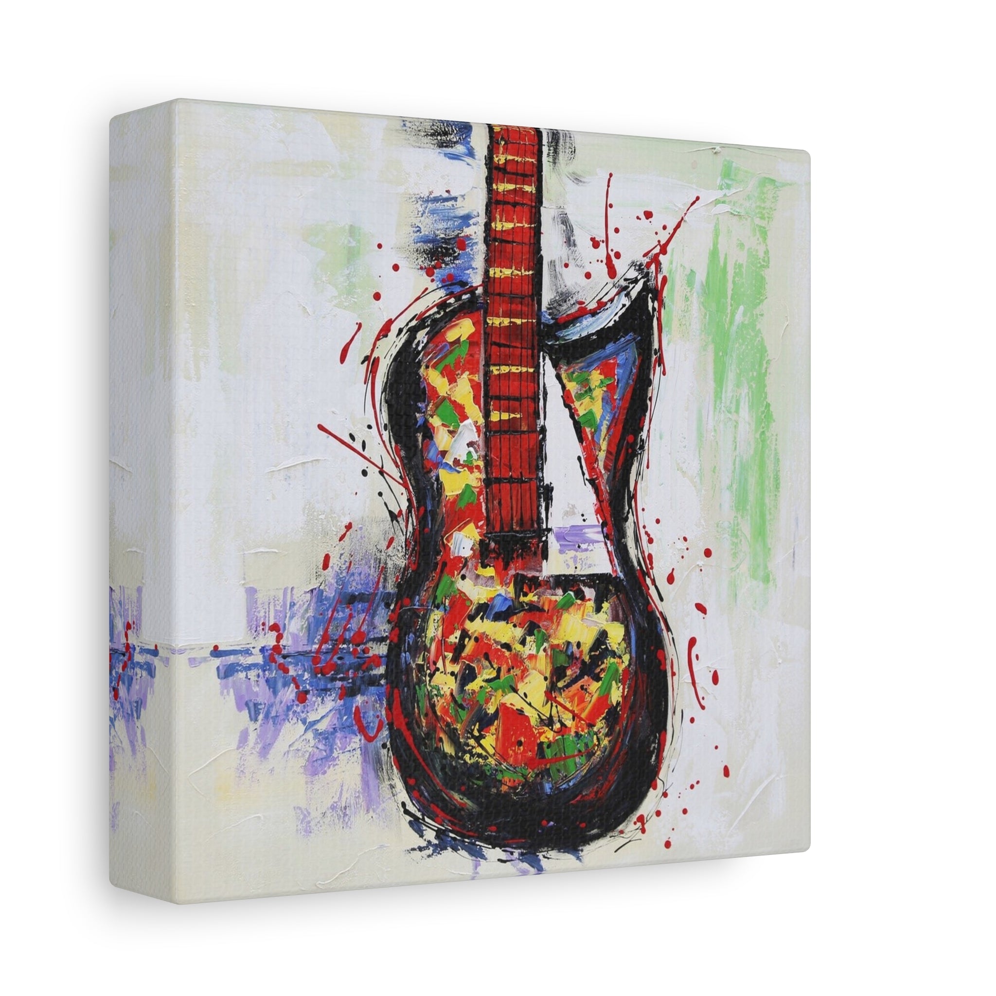 Abstract Colorful Guitar Canvas Art – Stretched Matte Wall Decor 
