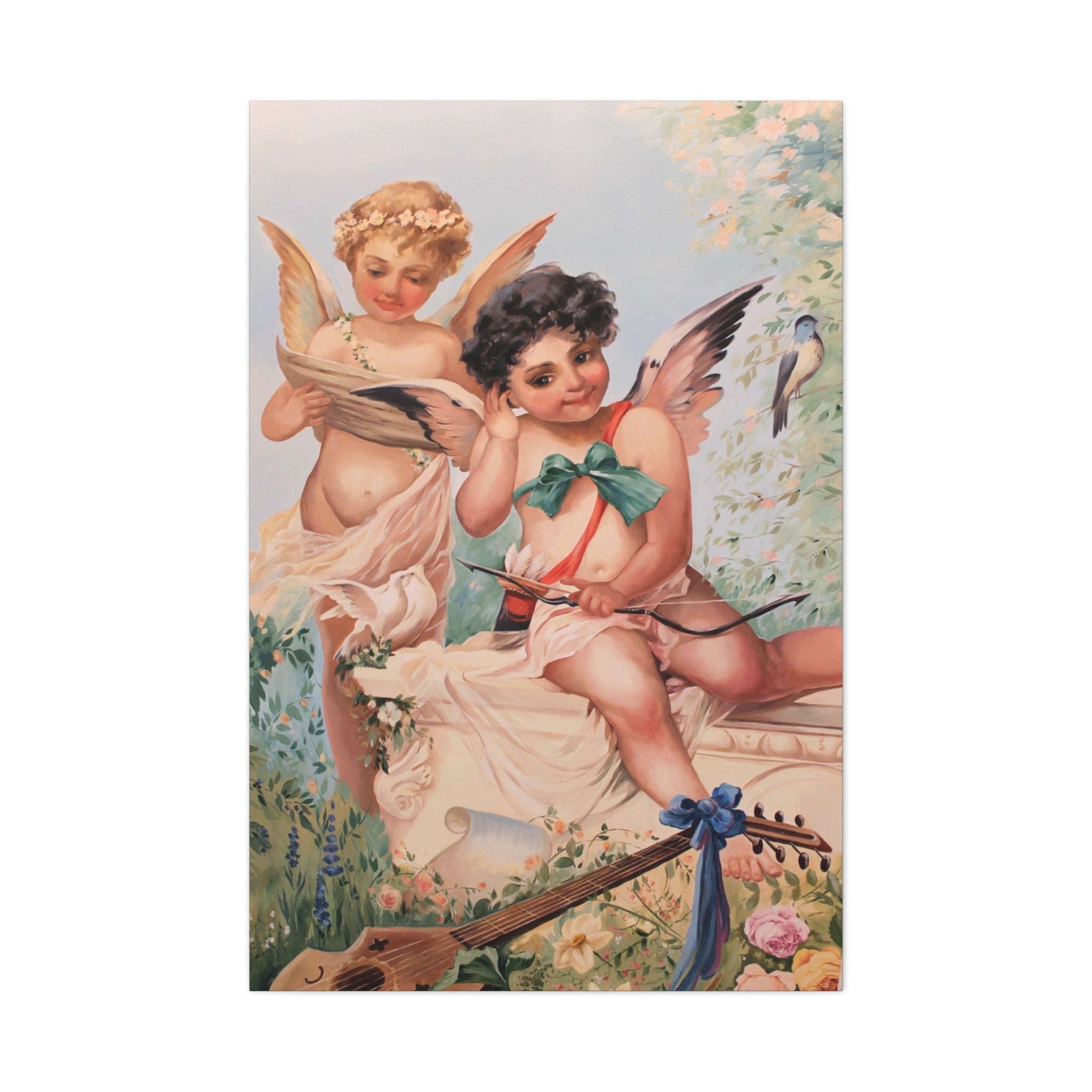 Cherubs Vintage Art Canvas Print — Romantic Angel Wall Decor 