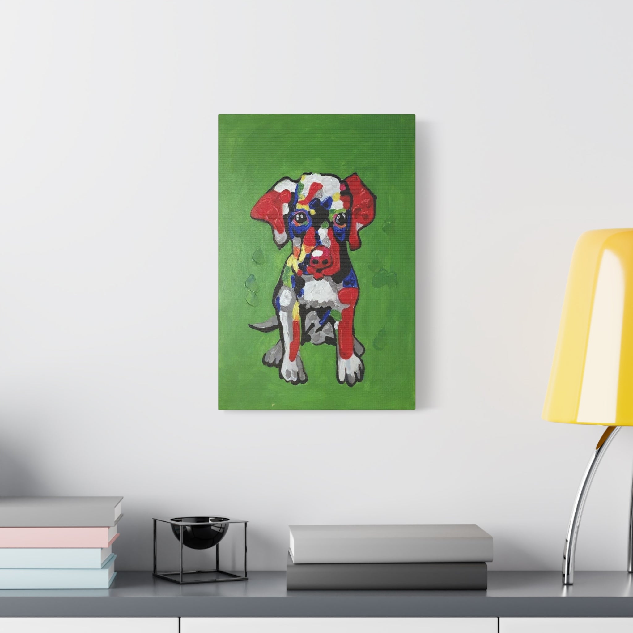 Colorful Pop Art Puppy Canvas Print — Stretched Matte Wall Art 