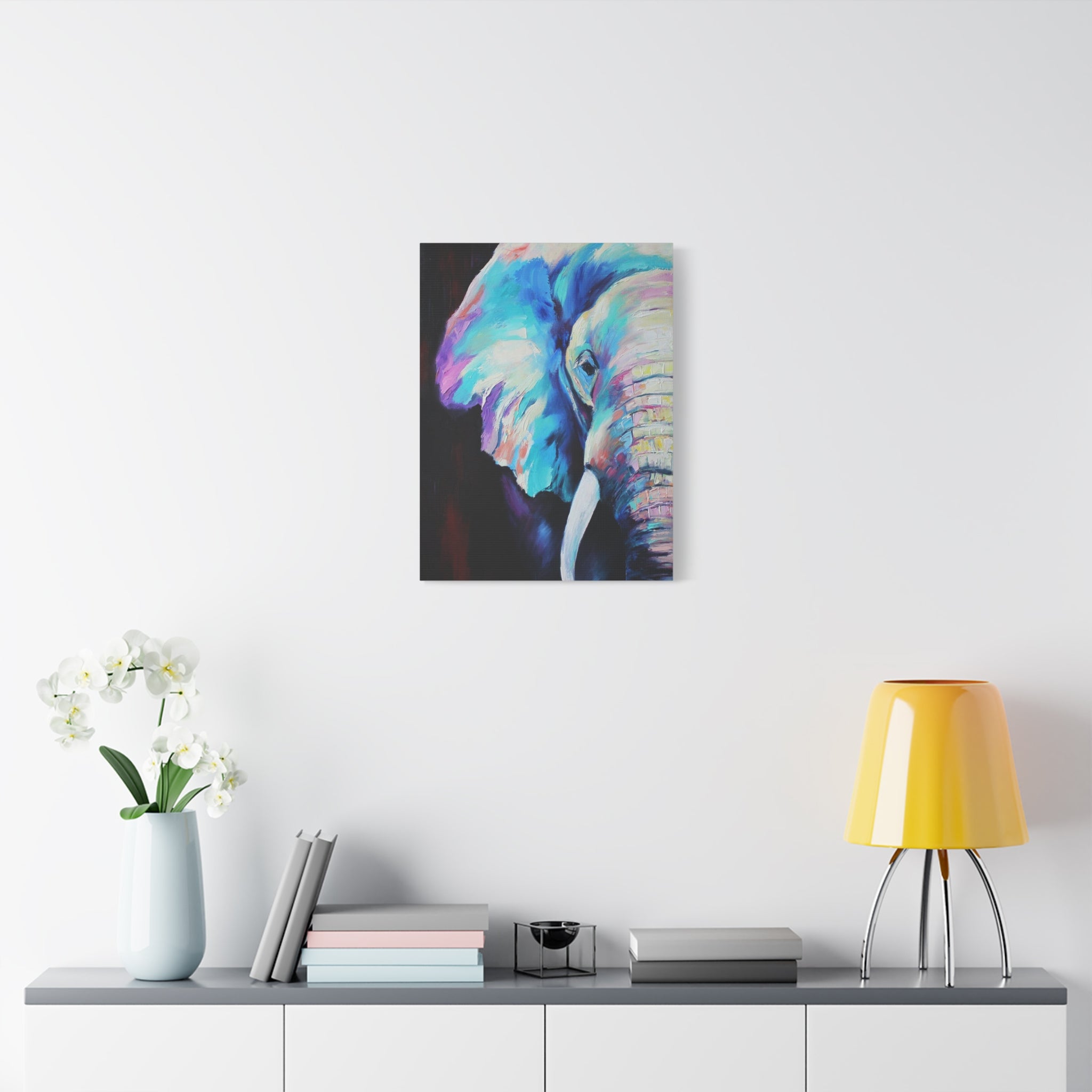 Vibrant Colorful Elephant Matte Stretched Canvas Wall Art