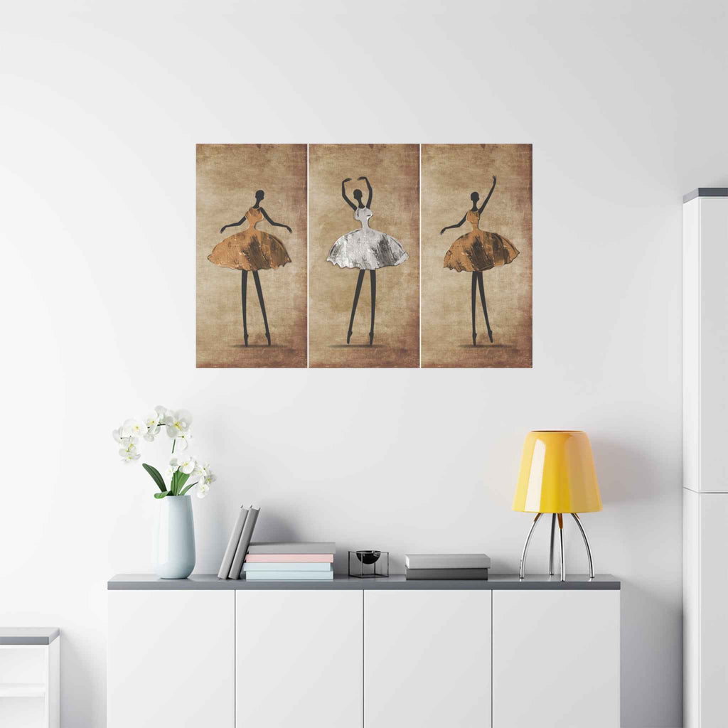 Ballerina Triptych Canvas Wall Art – Elegant Ballet Dancer Wall Decor