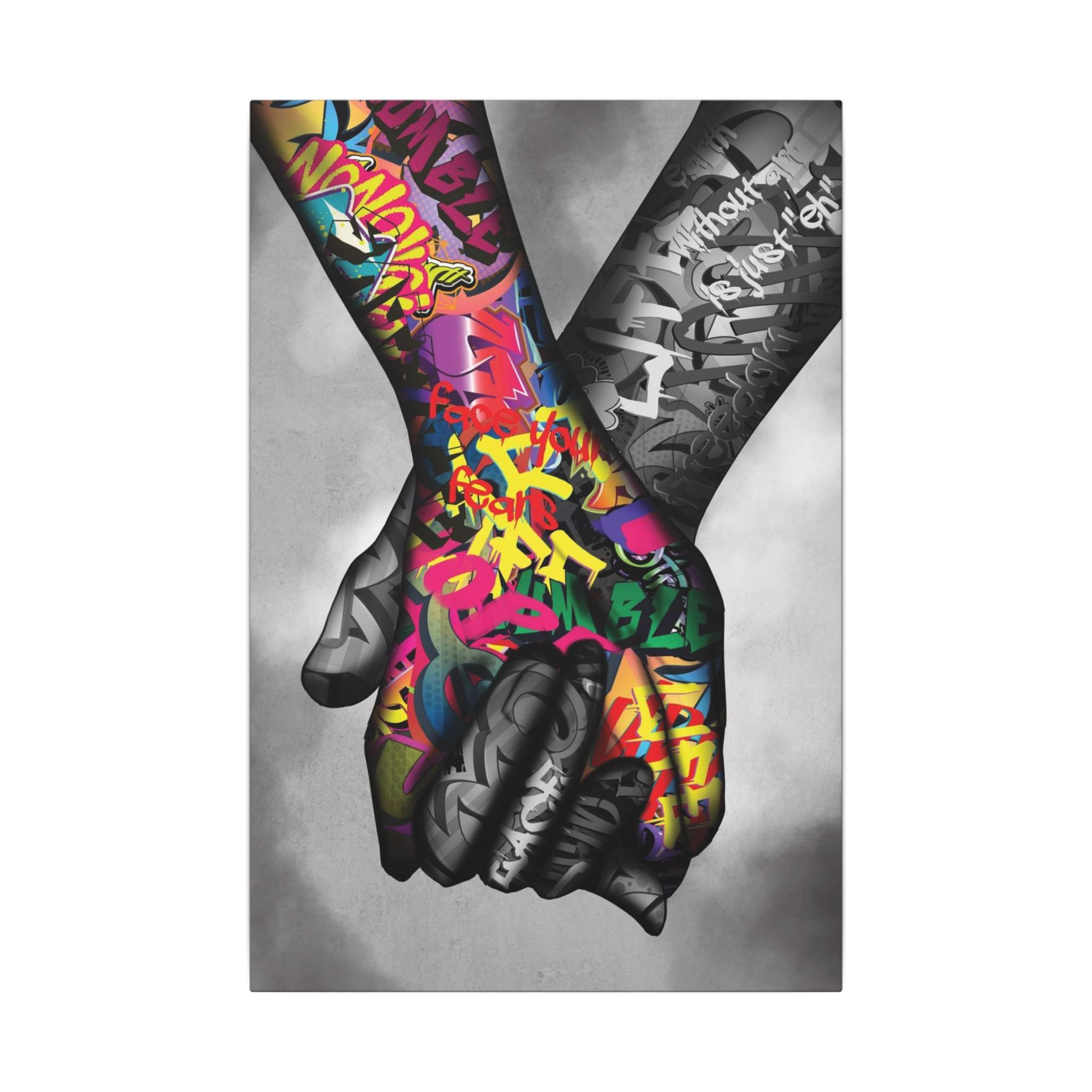 Graffiti Hands Canvas Print — Colorful Holding Hands Wall Art 