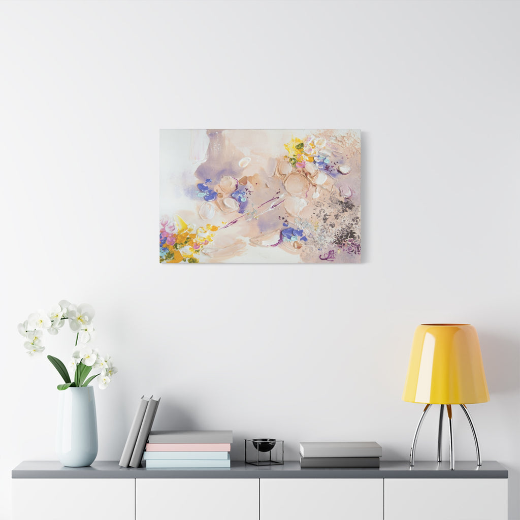 Abstract Floral Matte Canvas Wall Art — Pastel Bouquet Stretched Print 