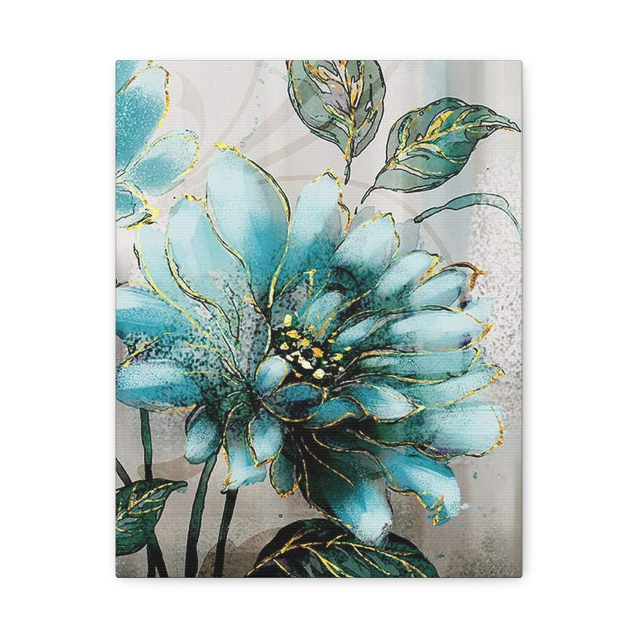 Teal Floral Canvas Print — Matte Stretched Wall Art 