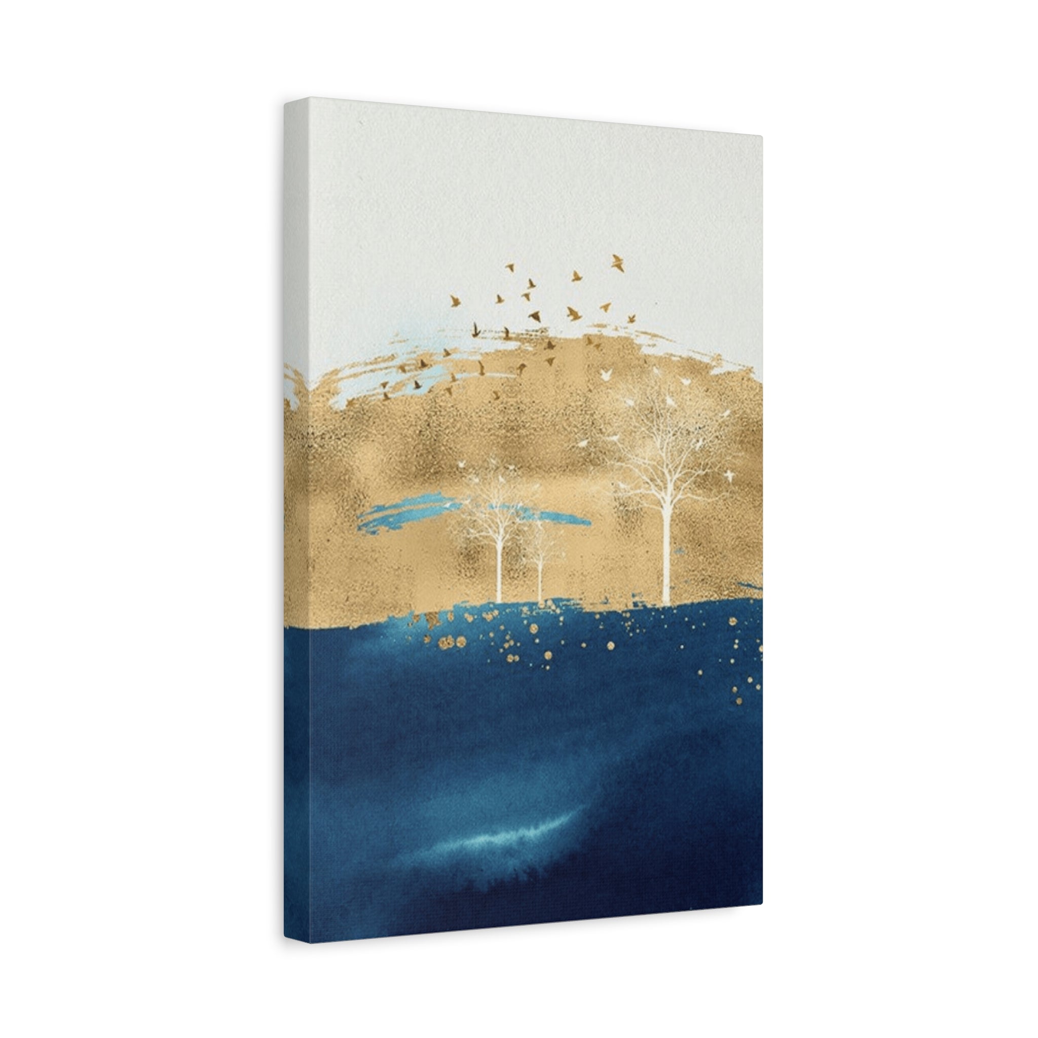 Abstract Gold & Navy Landscape Canvas Wall Art — Matte Stretched Gallery Wrap 