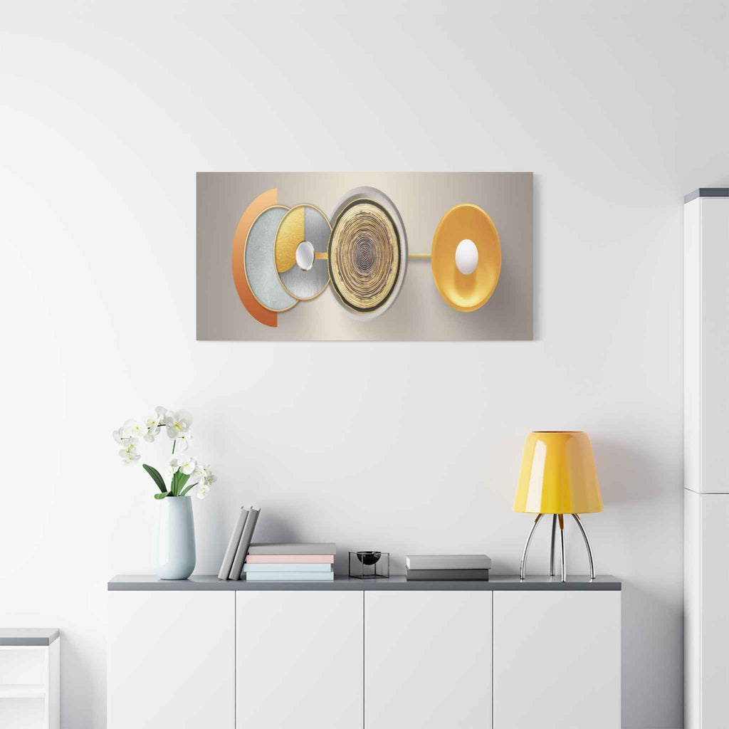 Abstract Gold Geometric Wall Art Canvas – Modern Luxury Metallic Circle Artwork