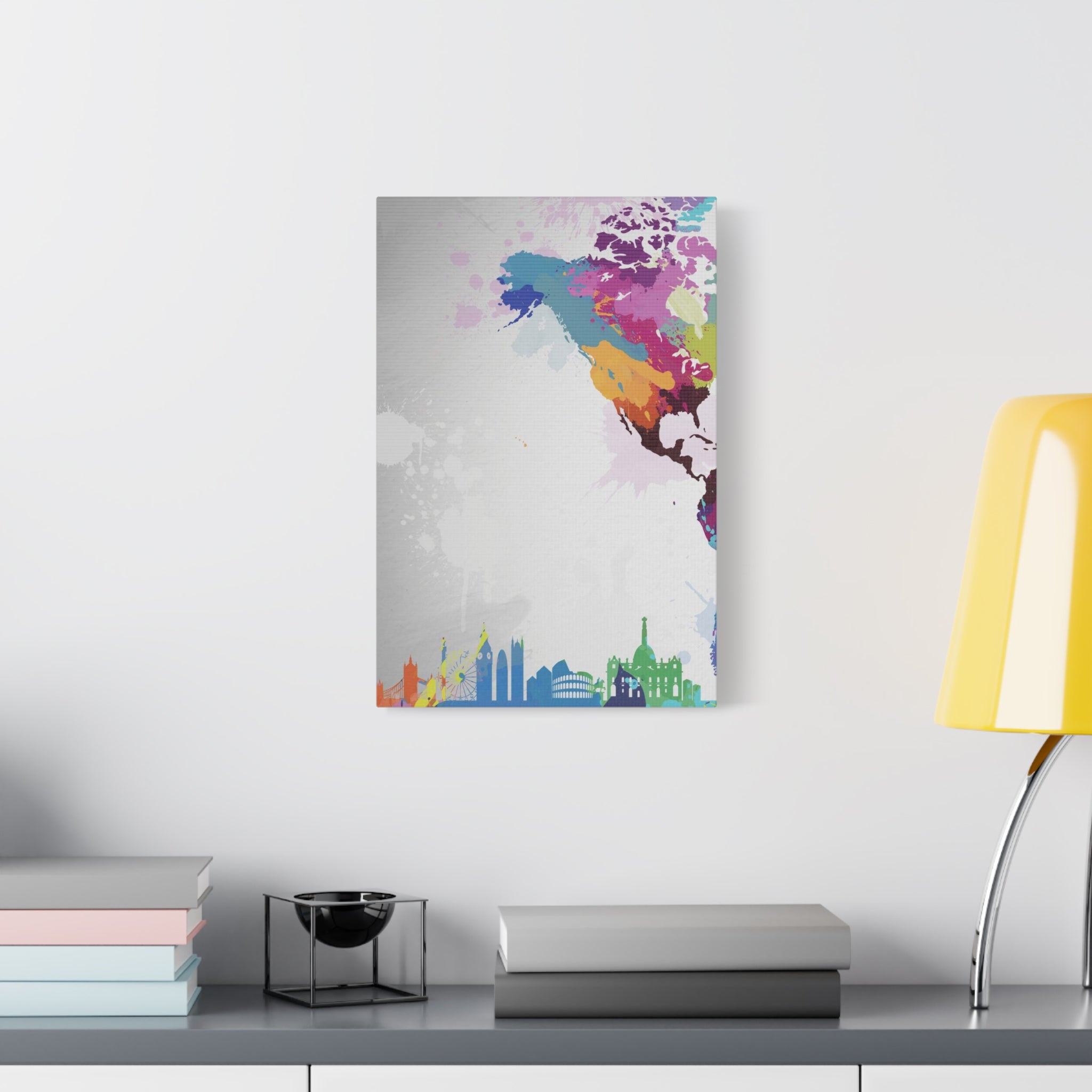 Color Splash World Map Canvas – Modern Stretched Matte Wall Art 
