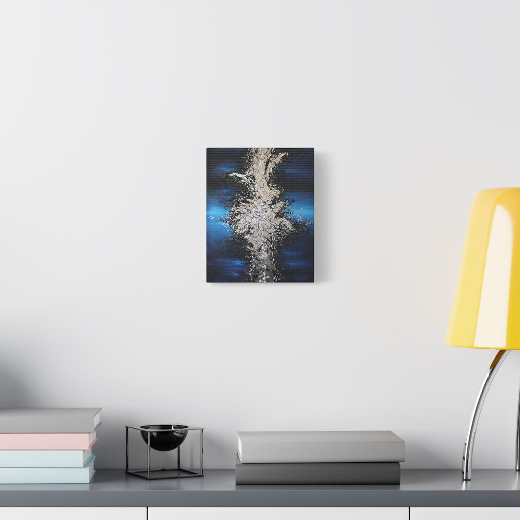 Abstract Oceanic Burst Canvas Print — Blue & Silver Matte Stretched Wall Art