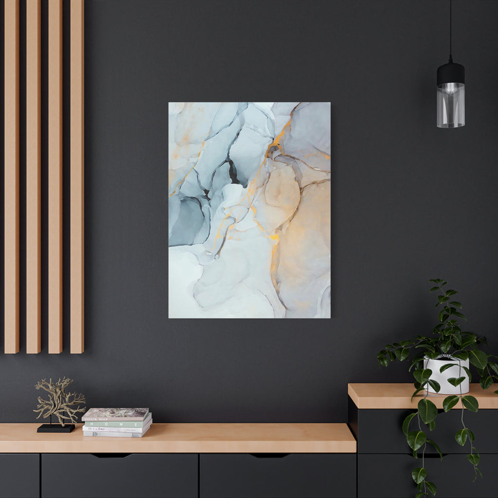 Abstract Marble Canvas Wall Art – Soft Gray & Gold Matte Stretched Canvas (1.25\")