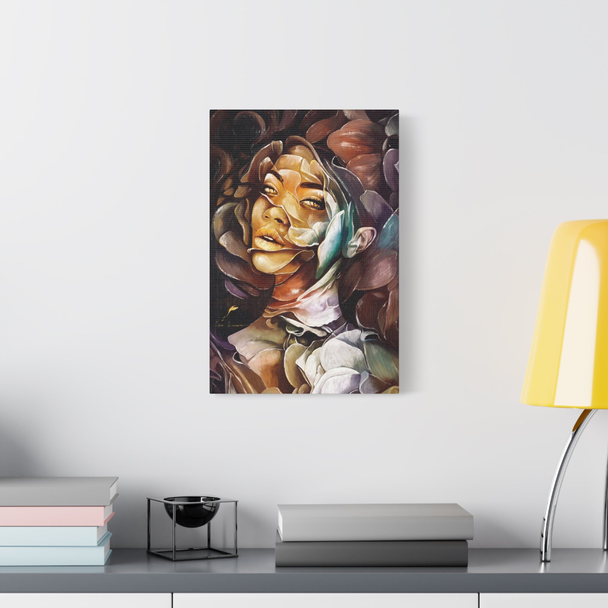 Abstract Floral Portrait Canvas Print — Contemporary Woman Face Art 