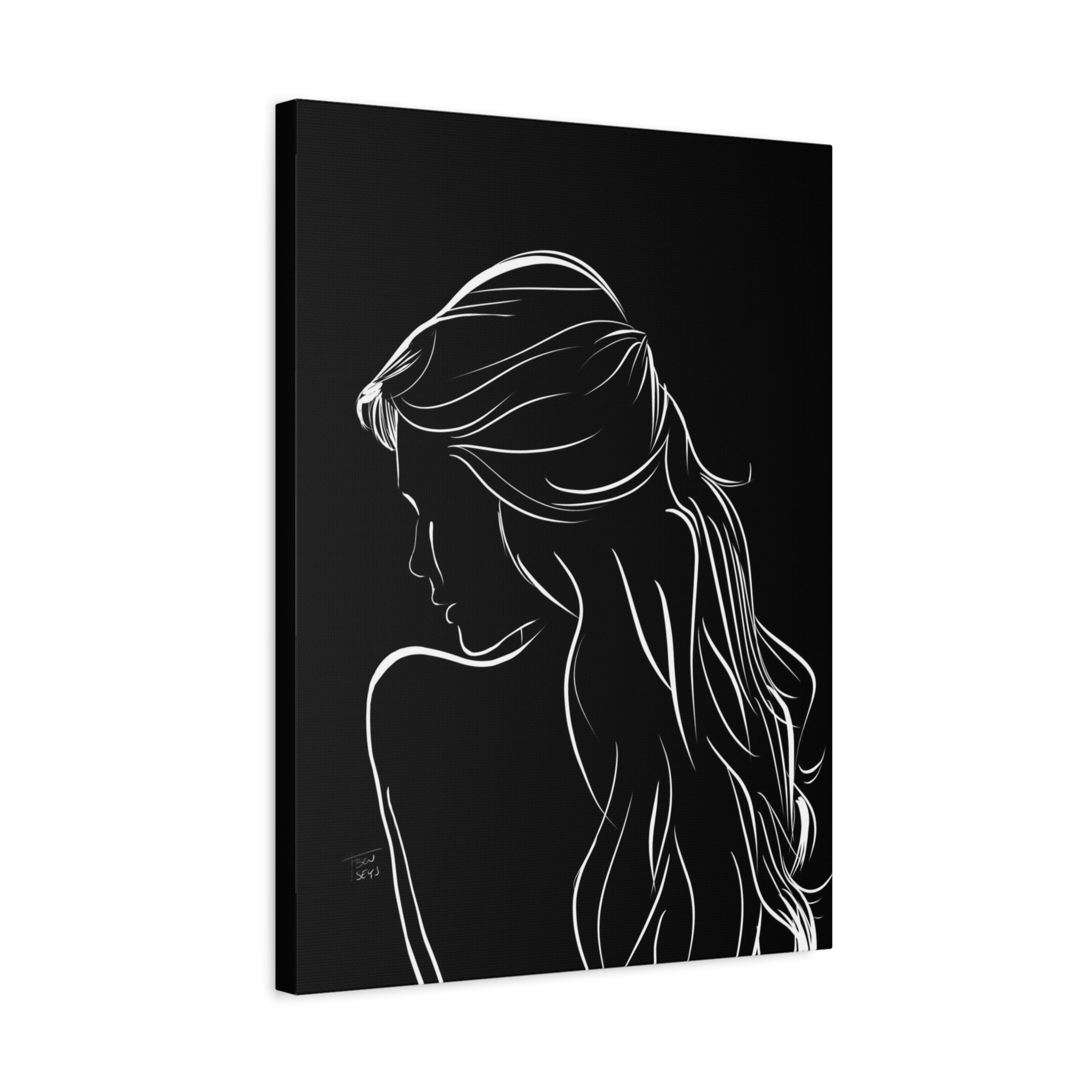 Minimal Line Art Woman Canvas Print — Black & White Silhouette Wall Art 