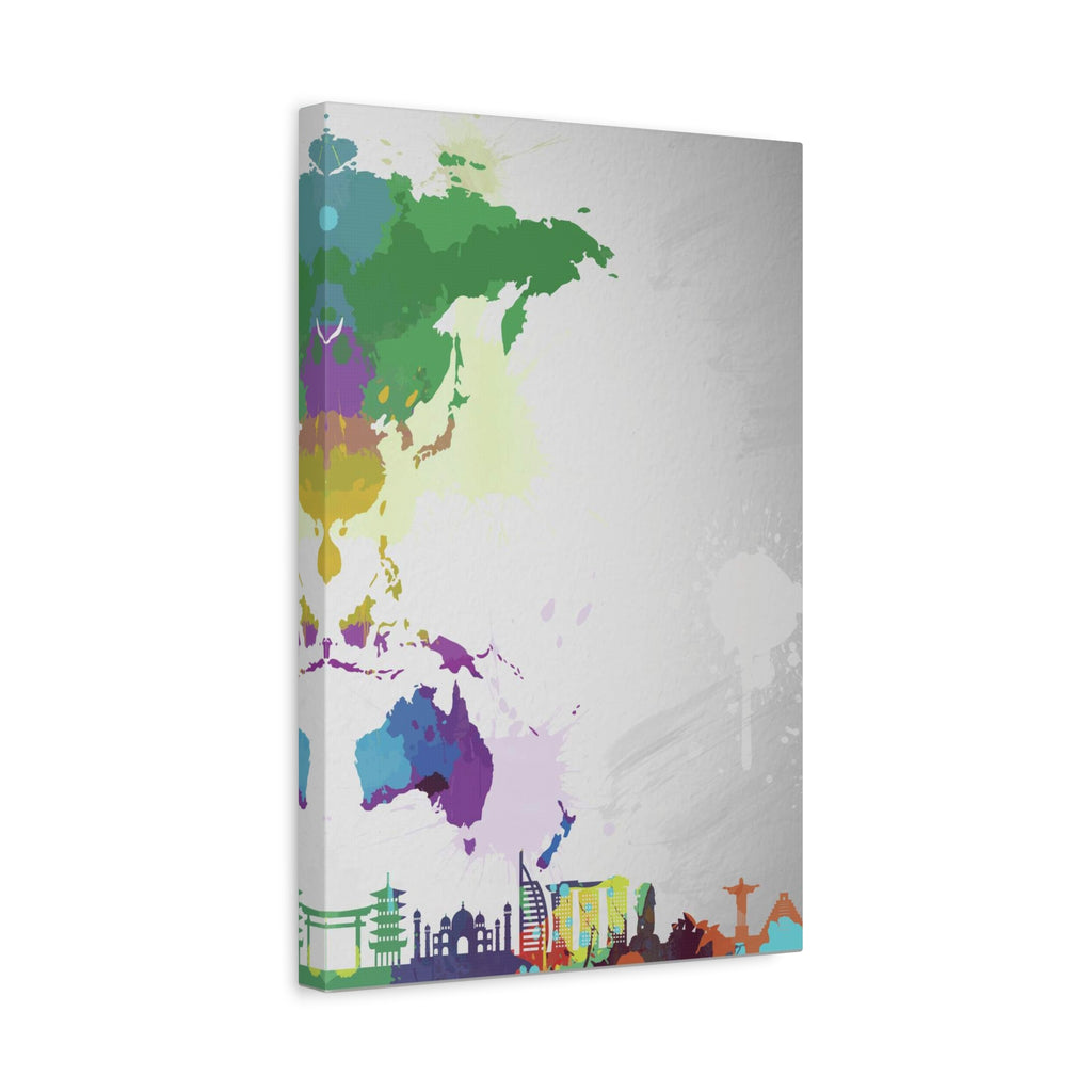 World Map Silhouette Canvas – Colorful Travel Skyline Wall Art