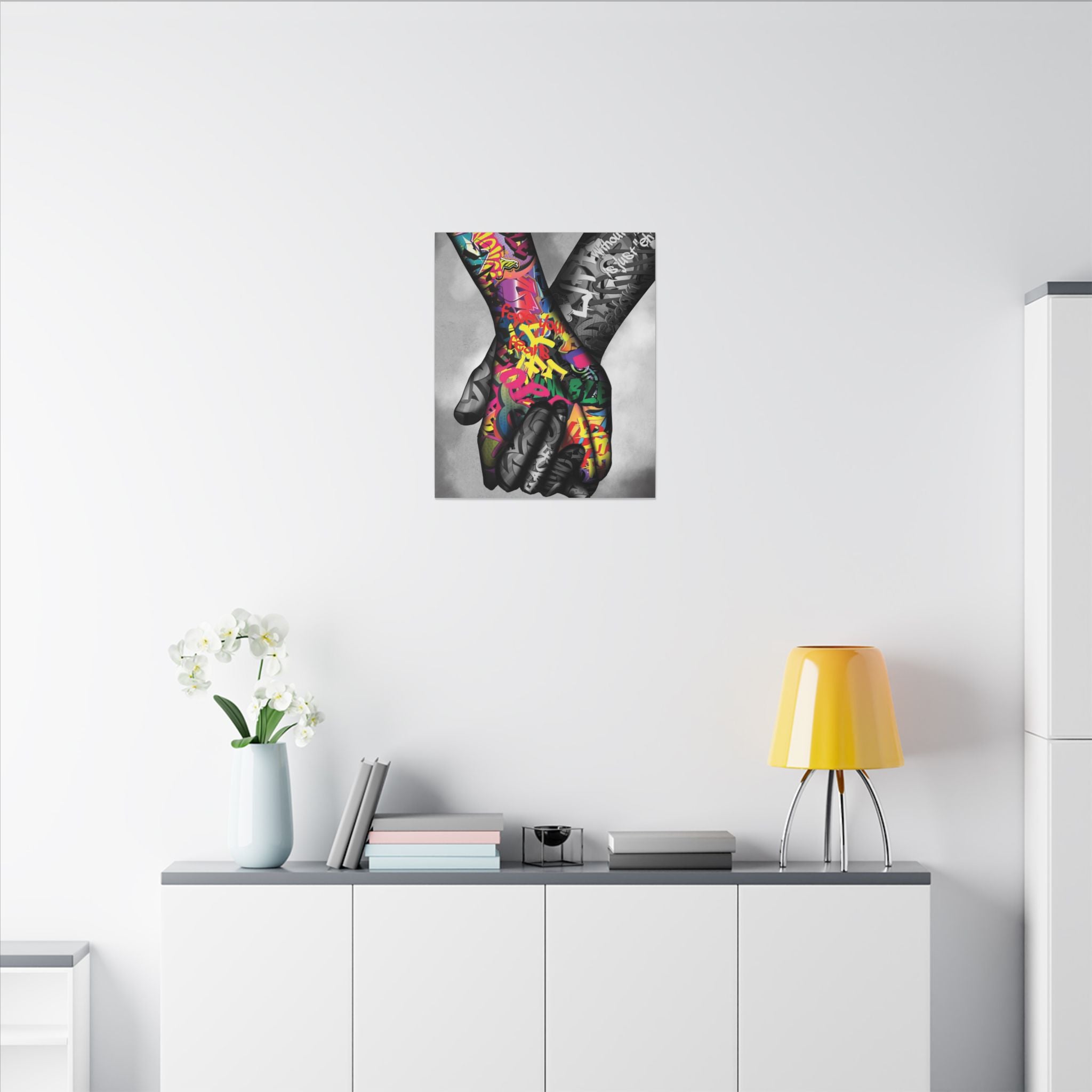 Graffiti Hands Canvas Print — Colorful Holding Hands Wall Art 