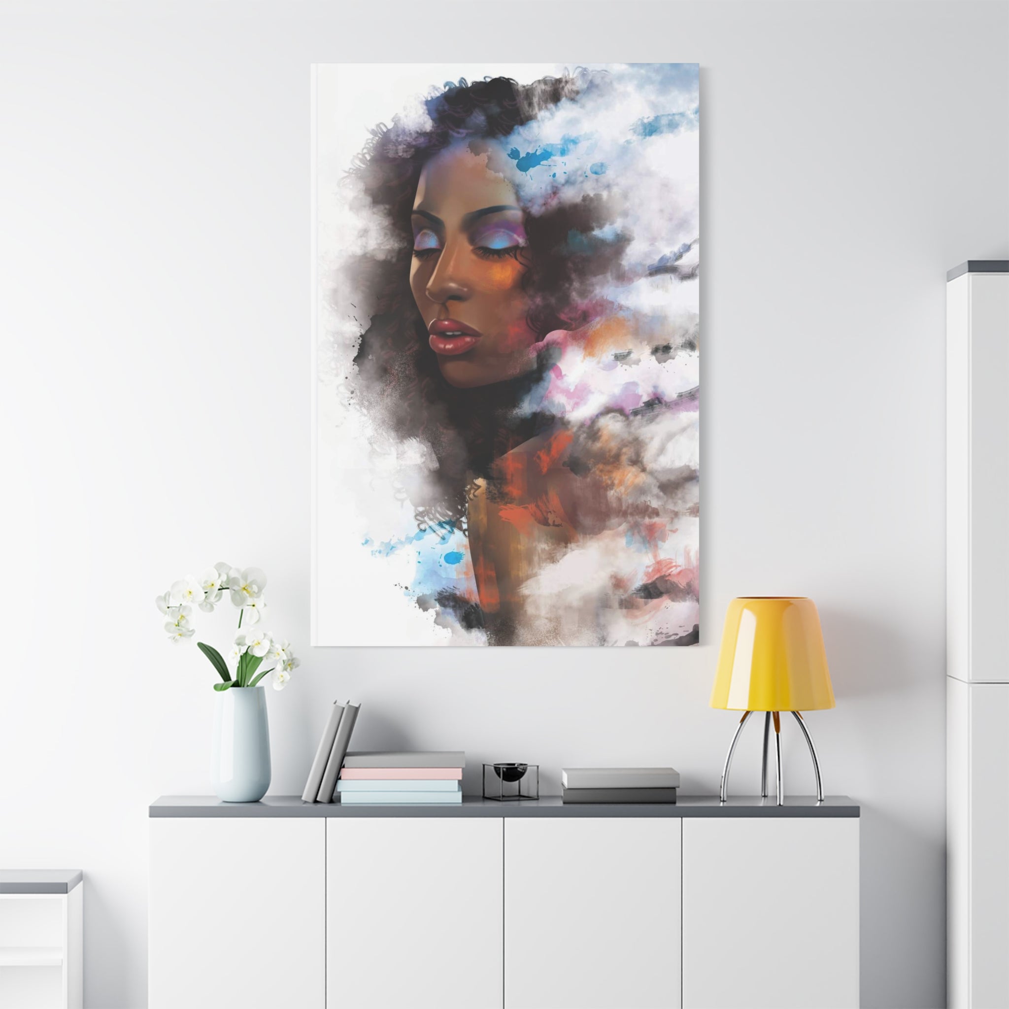 Abstract Portrait Canvas Wall Art — Colorful Afrocentric Woman Matte Stretched Canvas