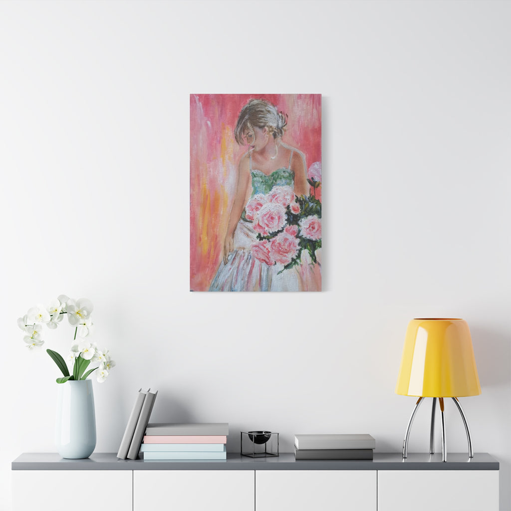 Romantic Rose Ballet Canvas Print — Pink Floral Ballerina Wall Art 