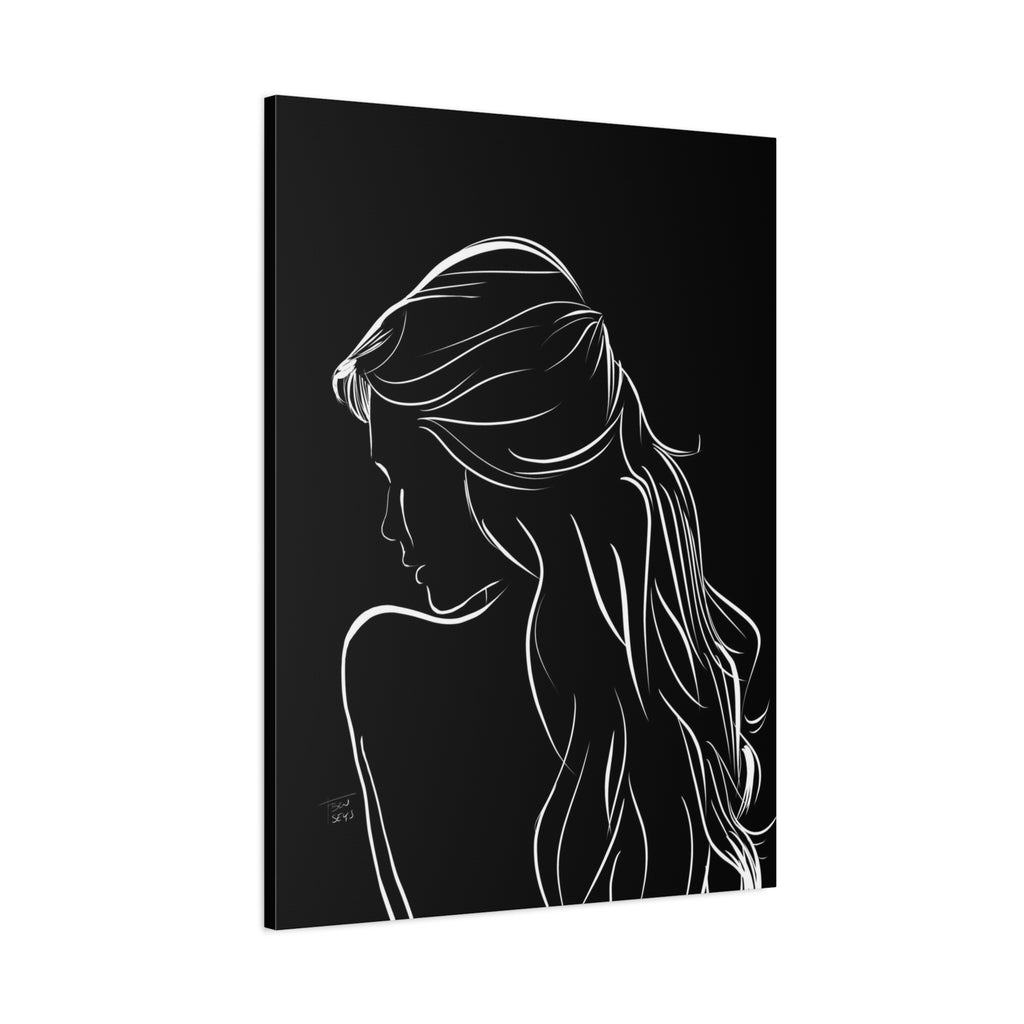 Minimal Line Art Woman Canvas Print — Black & White Silhouette Wall Art 