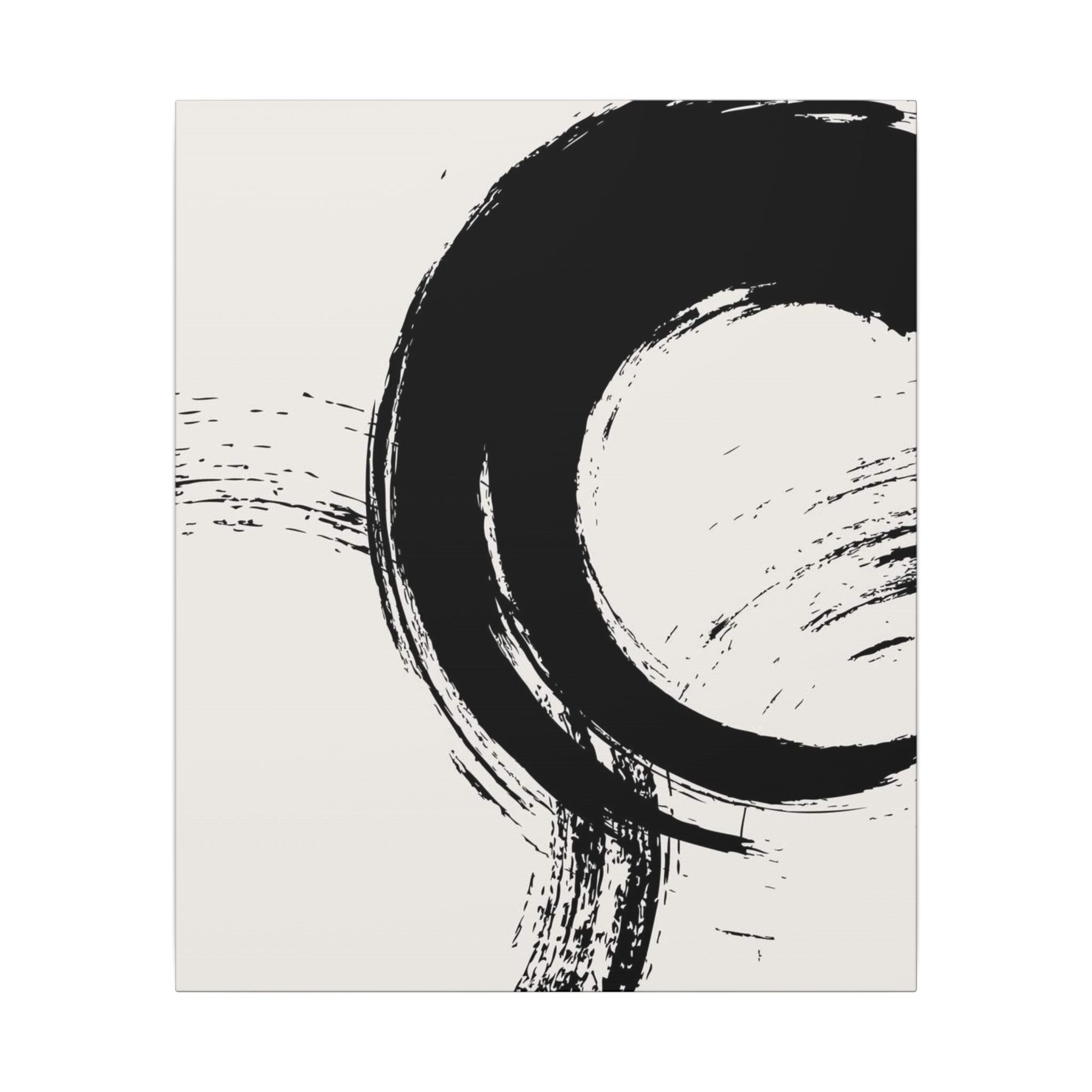 Zen Brushstroke Canvas Wall Art — Minimal Black Circle Abstract 
