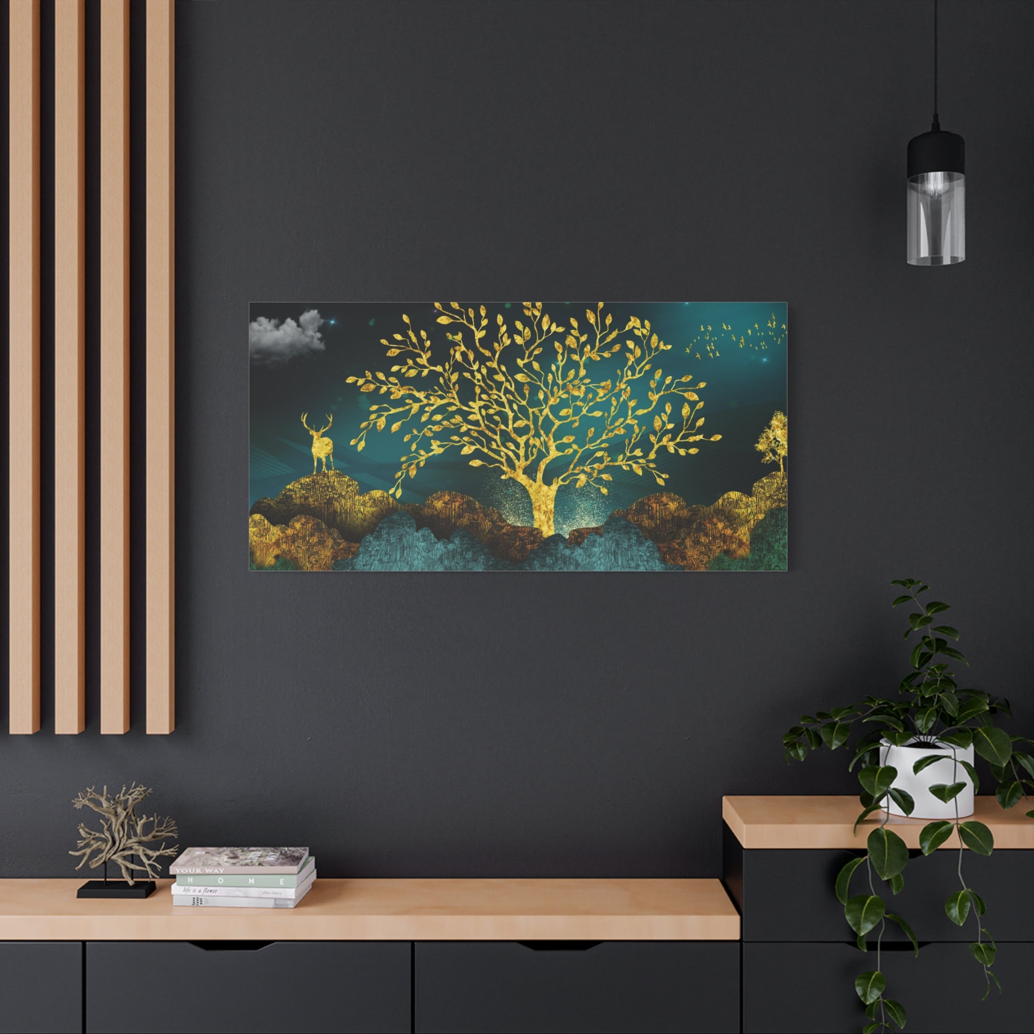 Golden Tree Nightscape Canvas Wall Art — Stretched Matte 1.25"
