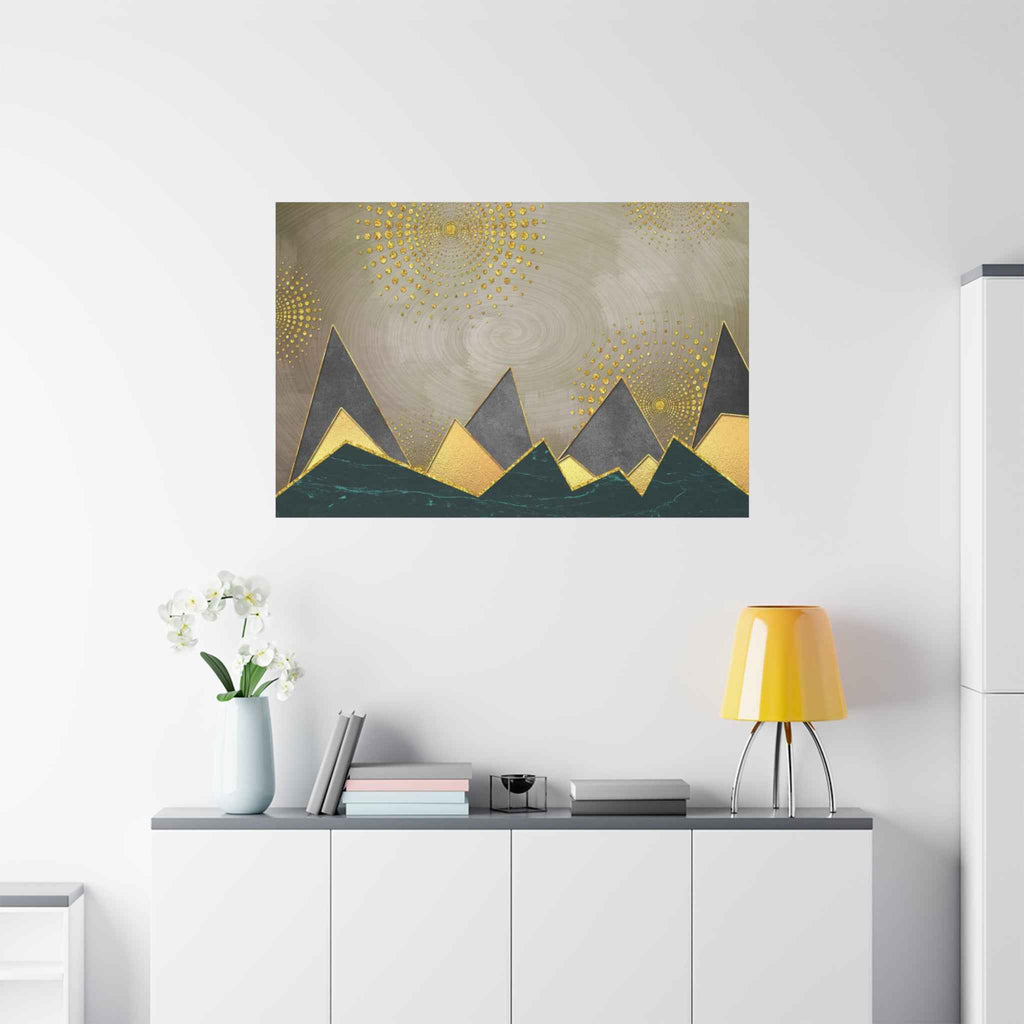 Abstract Gold Mountain Wall Art – Modern Luxury Geometric Canvas Decor