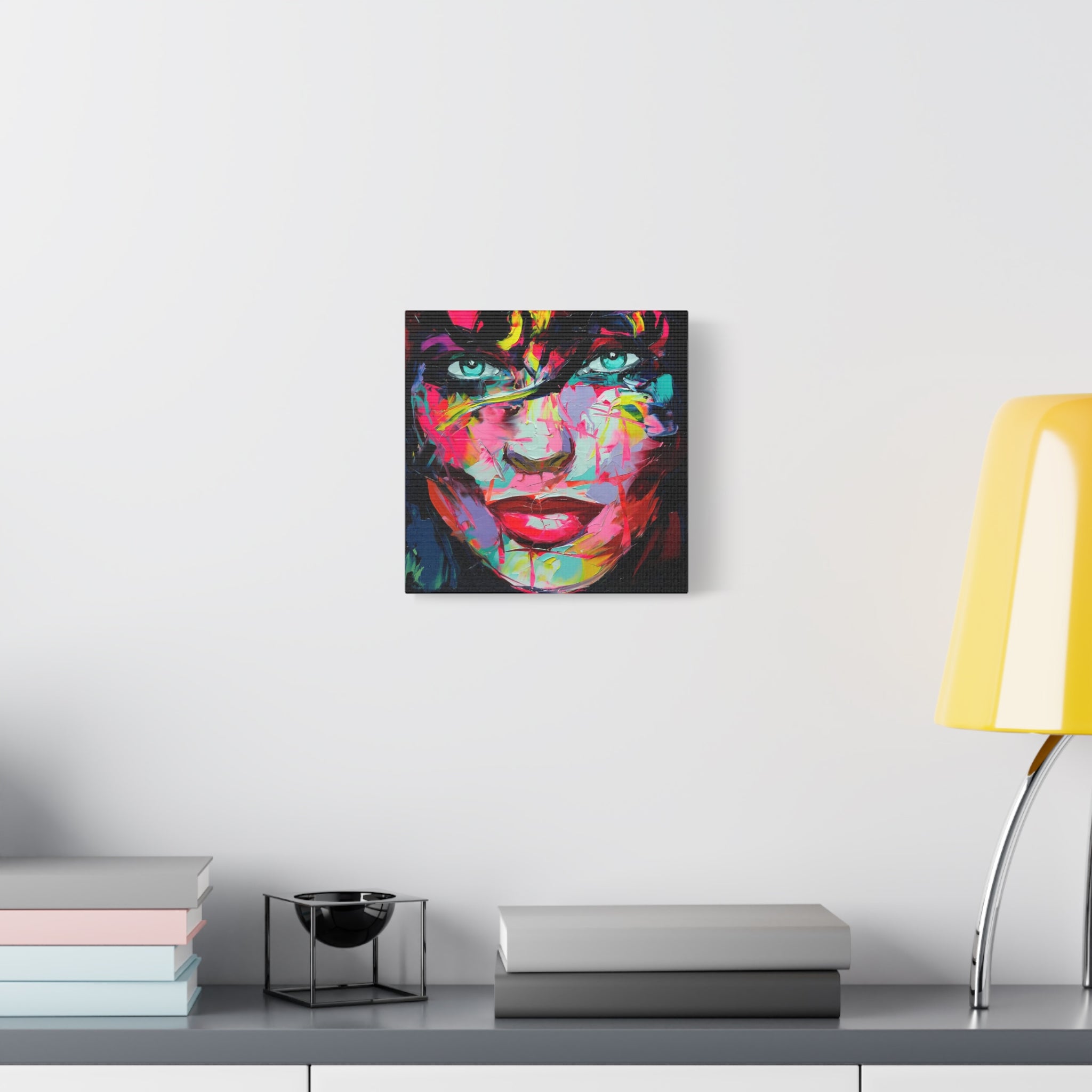 Colorful Abstract Portrait Canvas Print — Neon Female Face Matte Stretched Wall Art