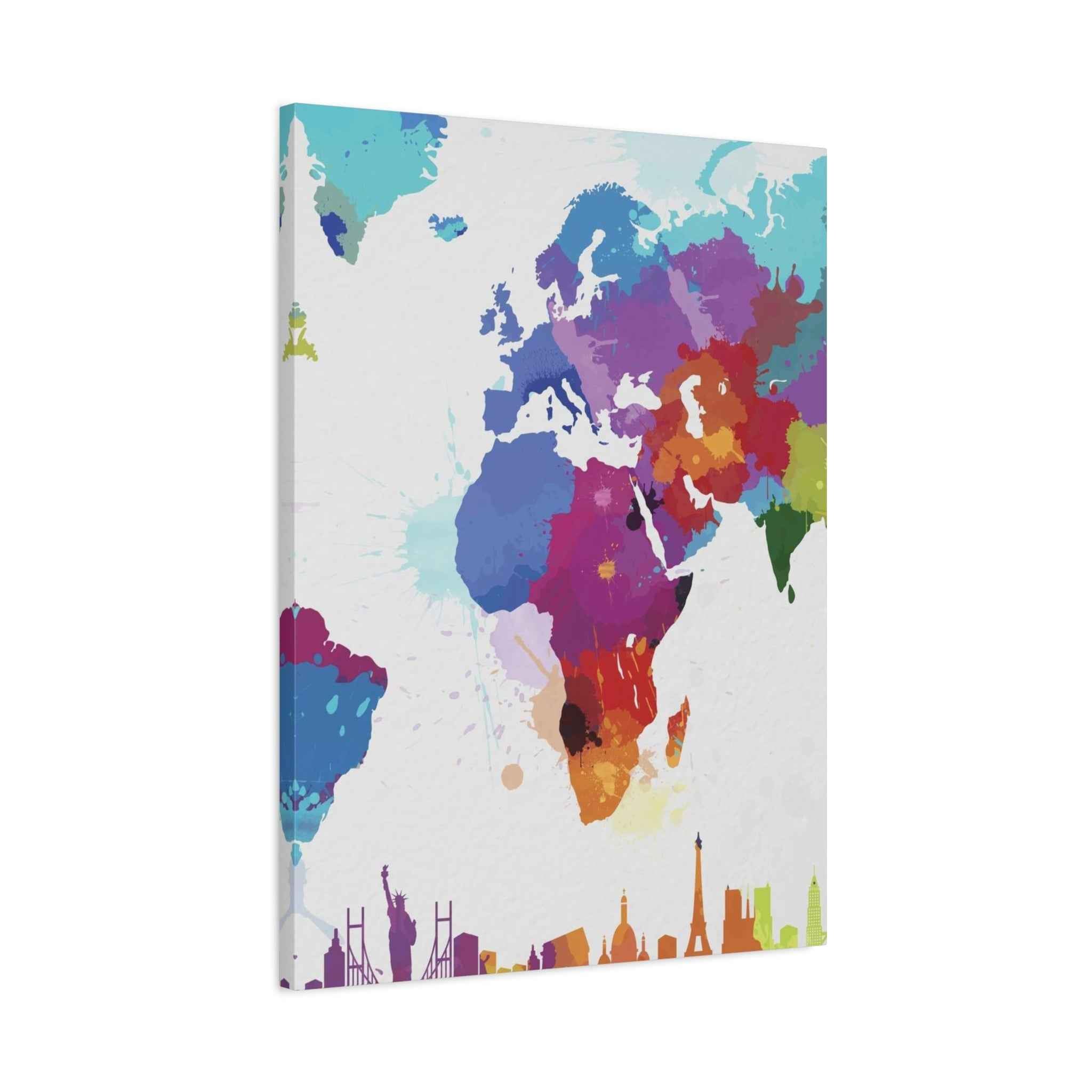Colorful World Map Canvas Print - Watercolor Travel Map Wall Art for Home Decor - TheKaraHan