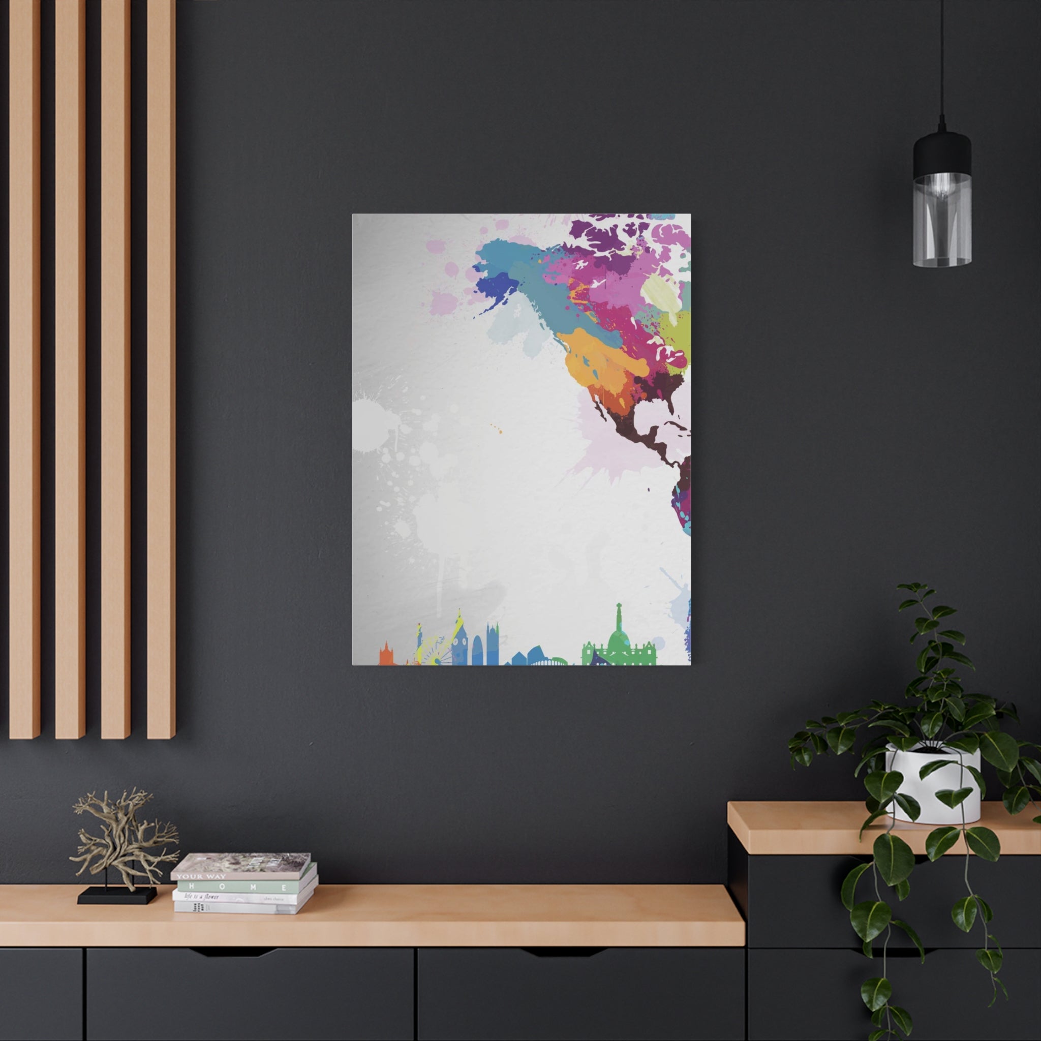 Color Splash World Map Canvas – Modern Stretched Matte Wall Art