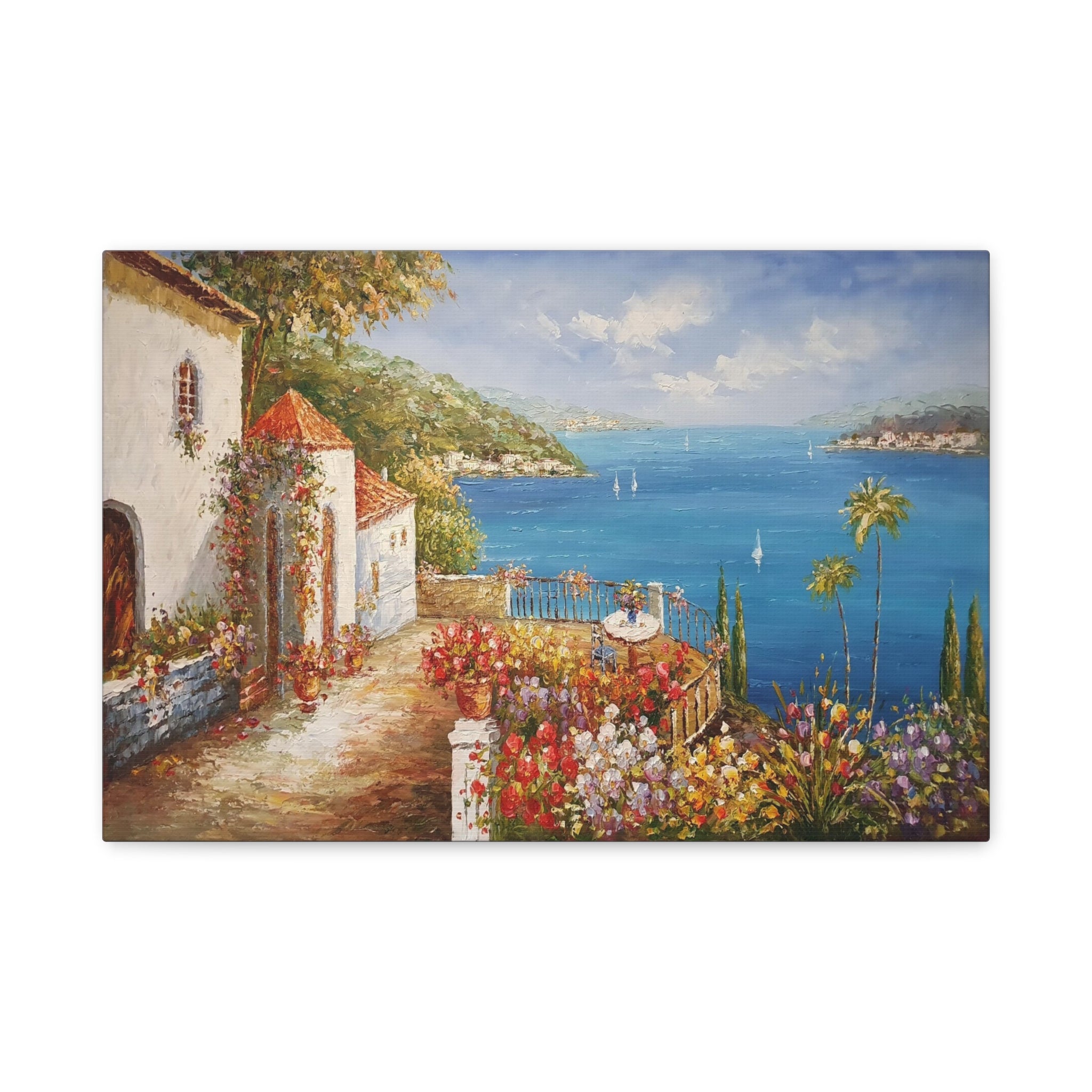 Mediterranean Seaside Canvas Print — Stretched Matte Wall Art 