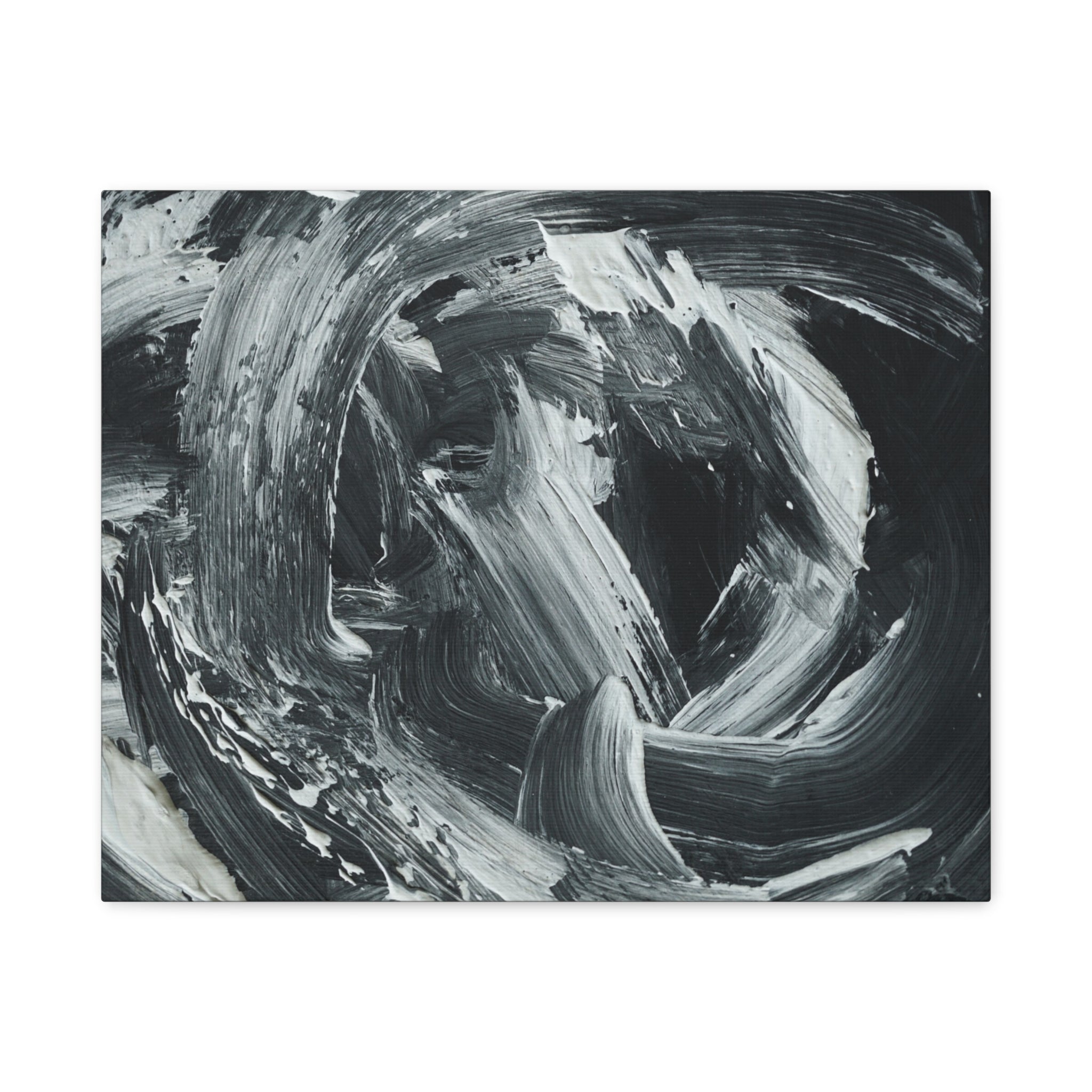 Abstract Black & White Swirl Matte Canvas Art — Minimalist Monochrome Wall Decor 