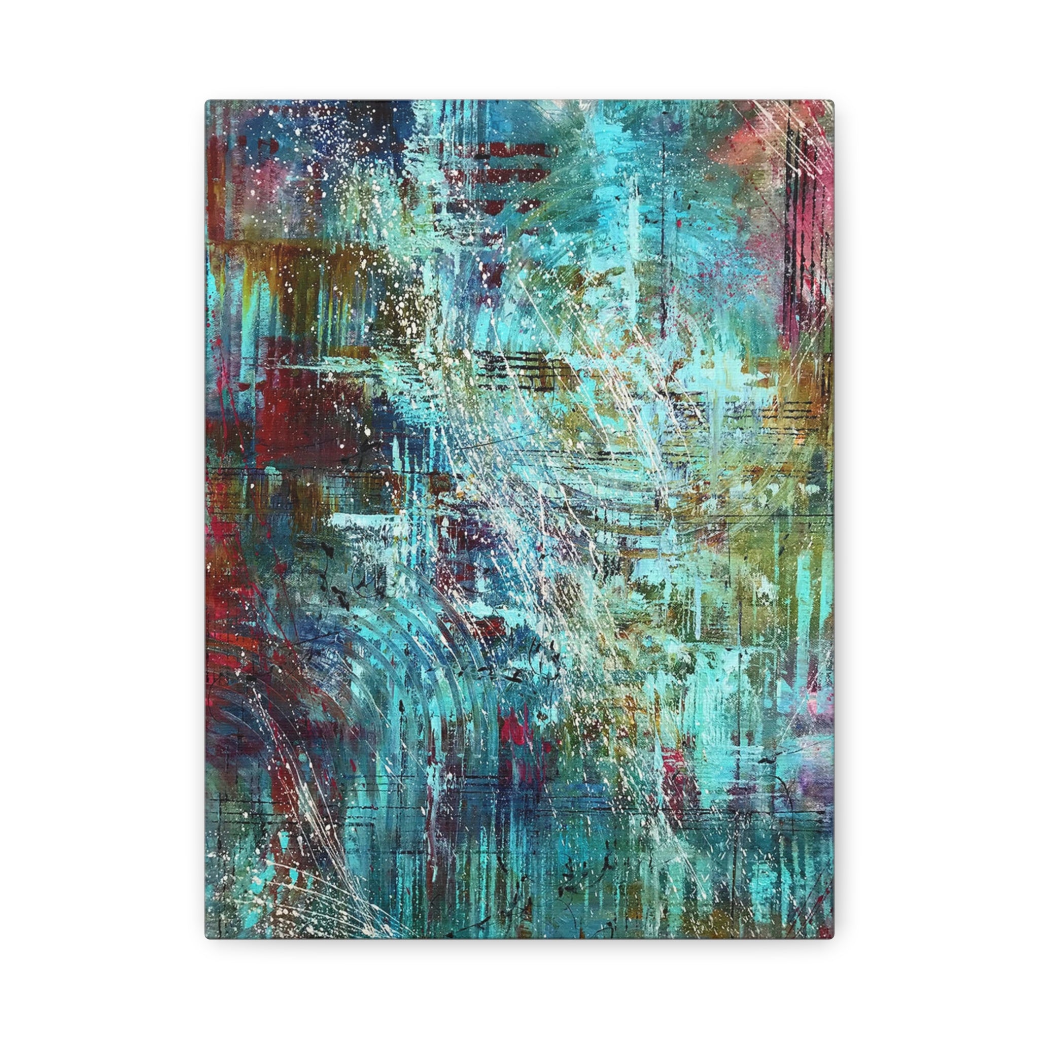 Abstract Teal & Gold Matte Canvas Art - Stretched Wall Decor 