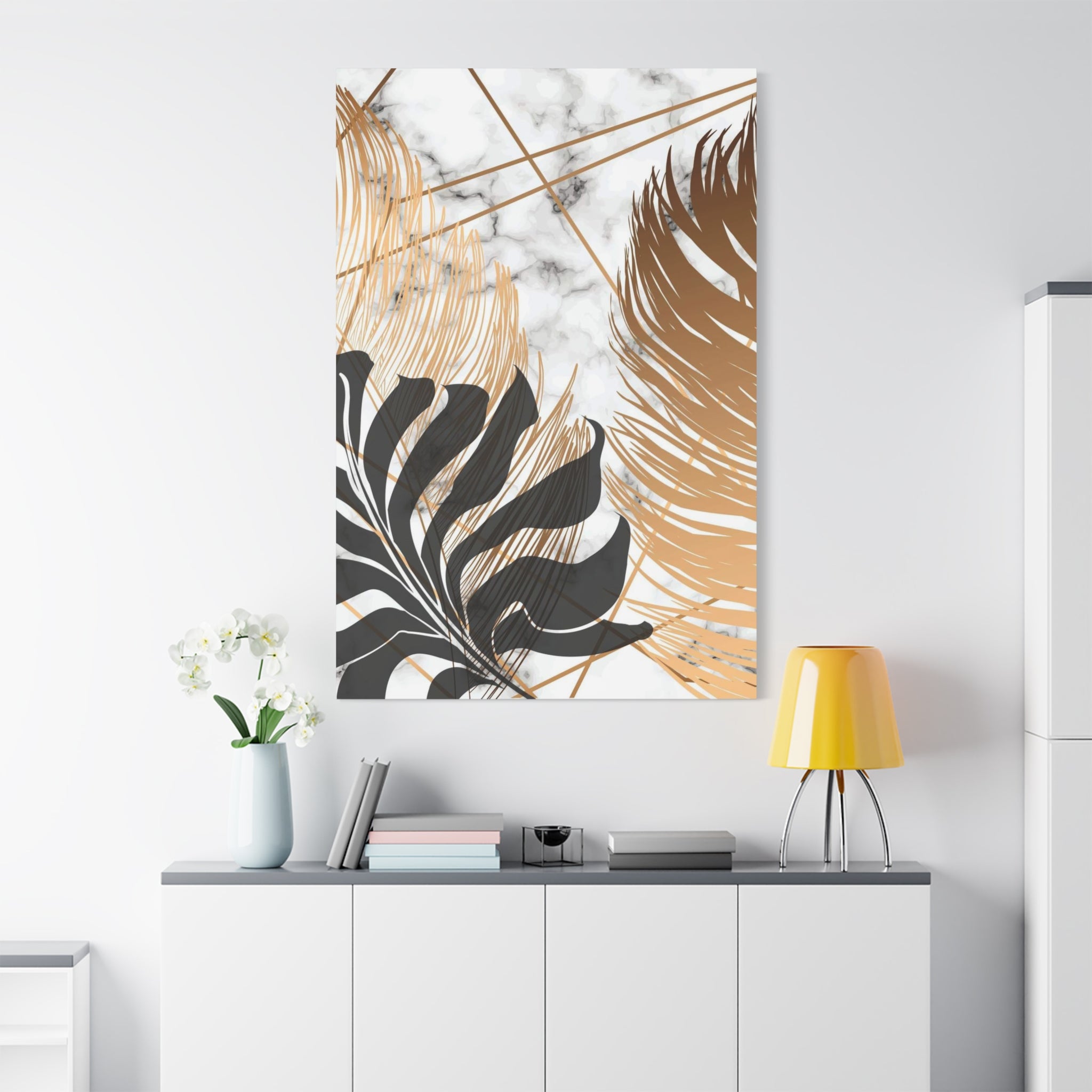 Tropical Palm Canvas Wall Art — Gold & Marble Botanical Print