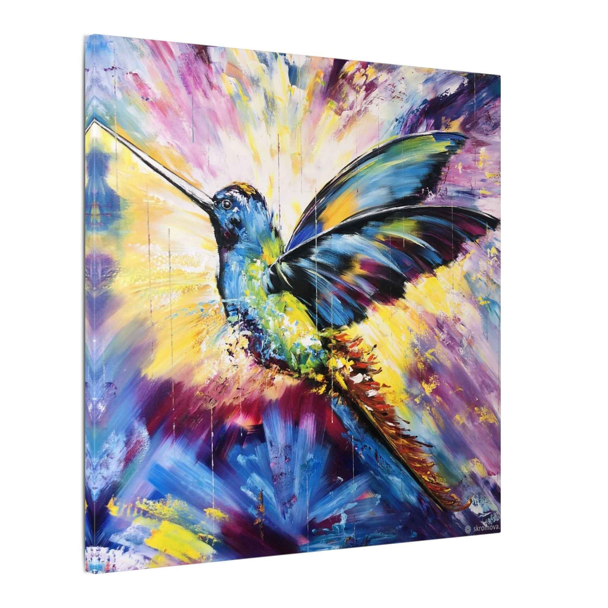 Vibrant Hummingbird Canvas Art - Colorful Abstract Bird Wall Decor (Matte Stretched) - TheKaraHan