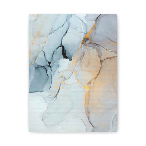 Abstract Marble Wall Art – Soft Gray & Gold Matte Stretched Canvas - TheKaraHan