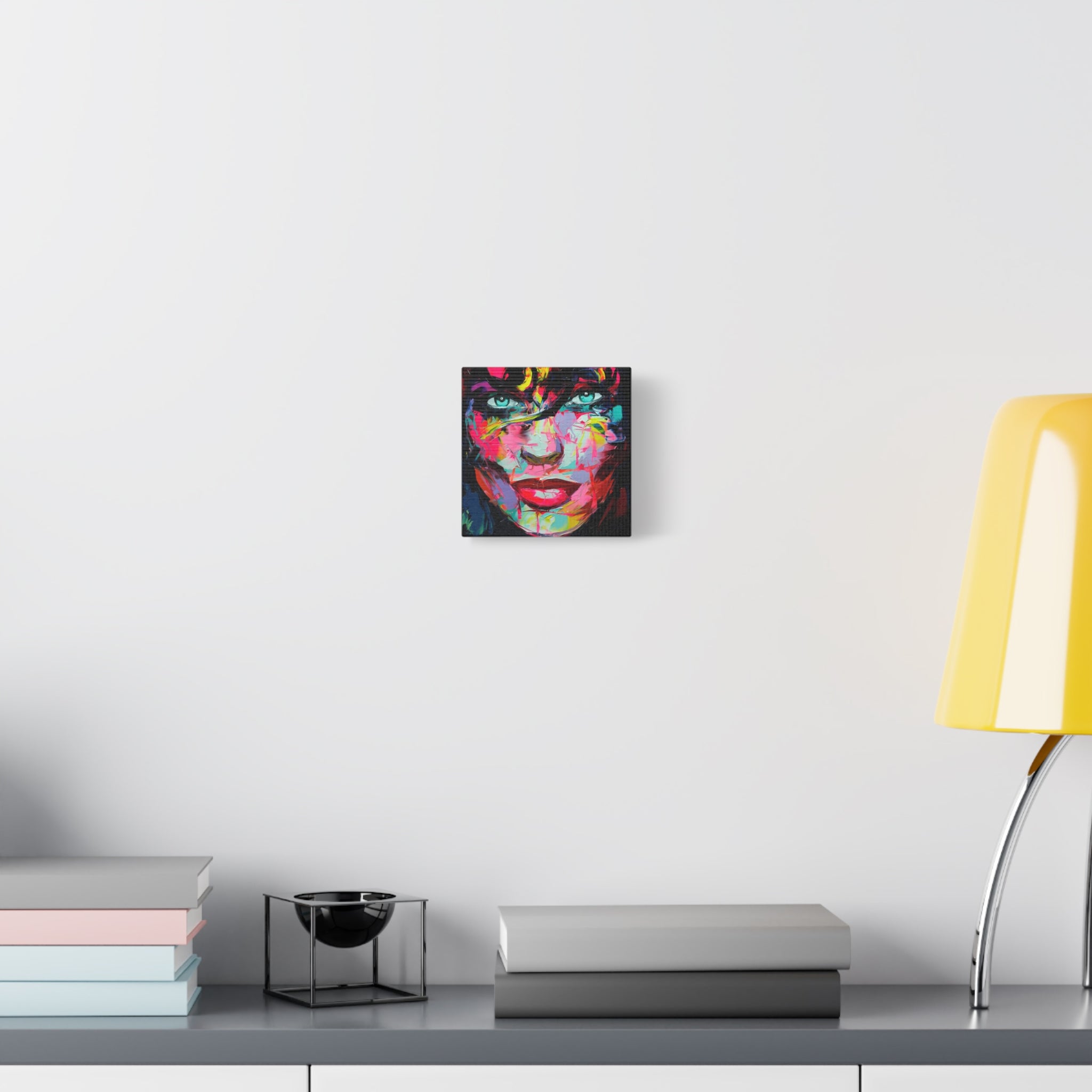 Colorful Abstract Portrait Canvas Print — Neon Female Face Matte Stretched Wall Art 