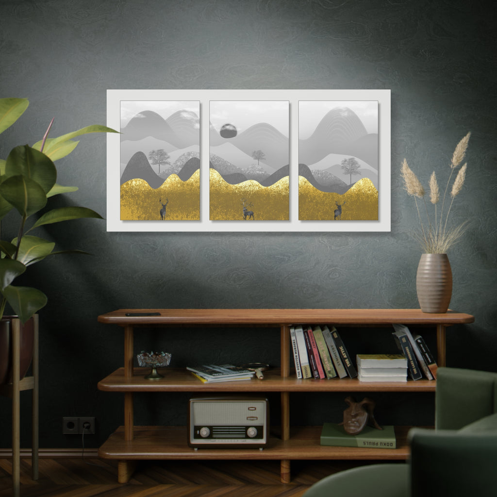Gold Mountain Triptych Canvas Art for Stunning Home Decor - TheKaraHan
