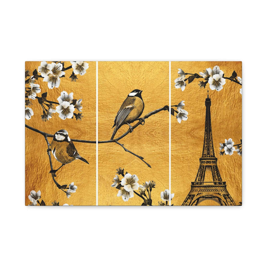 Paris Eiffel Tower Birds Triptych Canvas Wall Art – Floral Travel Decor