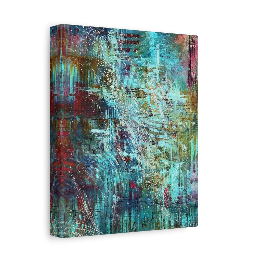 Abstract Teal & Gold Matte Canvas Art - Stretched Wall Decor