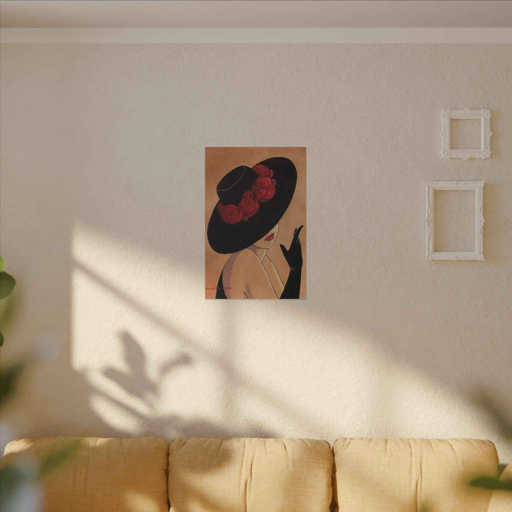 Elegant Black Hat Wall Art | Vintage Fashion Portrait for Chic Home Decor - TheKaraHan