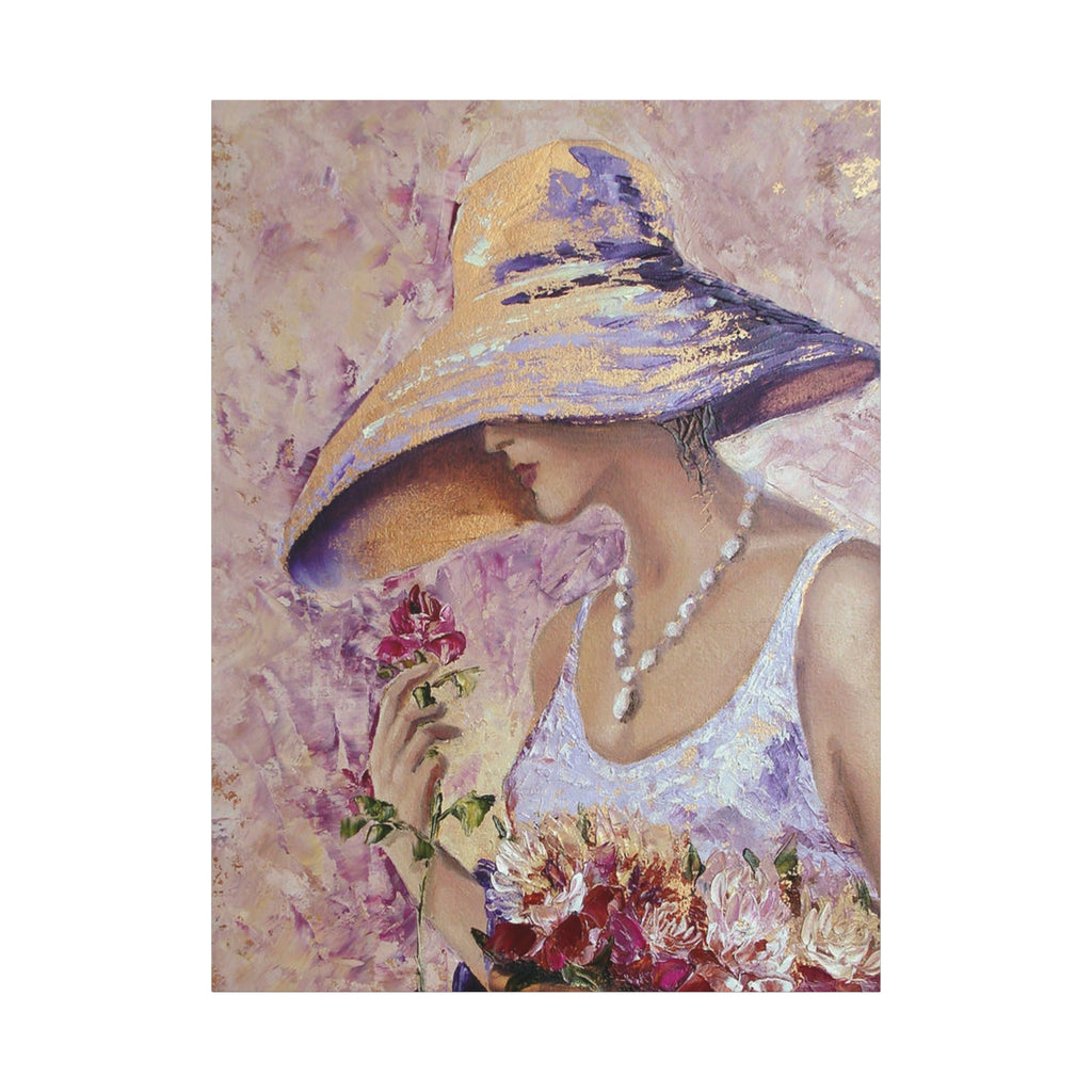 Floral Wall Art - Lady in Wide Brim Hat on Matte Stretched Canvas - TheKaraHan