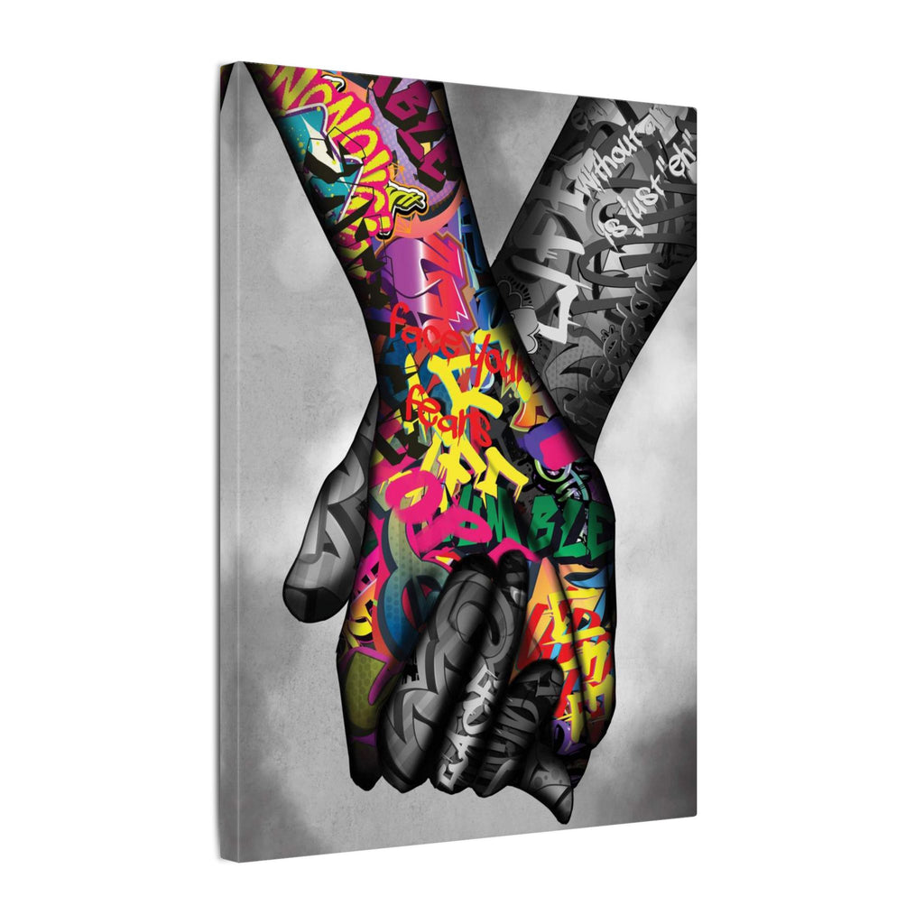 Graffiti Hands Canvas Print — Colorful Holding Hands Wall Art 